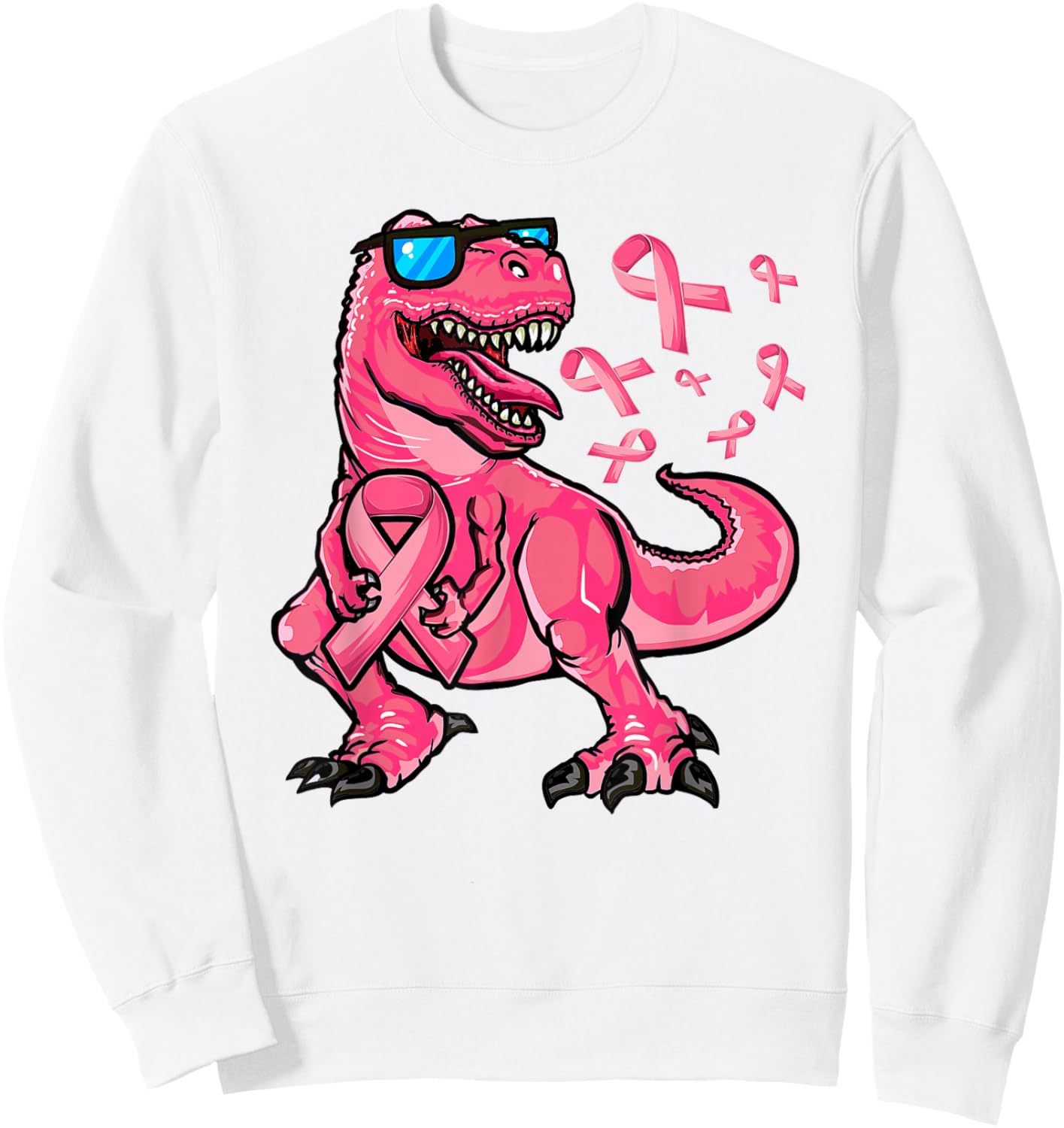 Boys Breast Cancer Awareness, Breast Cancer T-Rex Dinosaur Sweatshirt - Sweatshirt | White