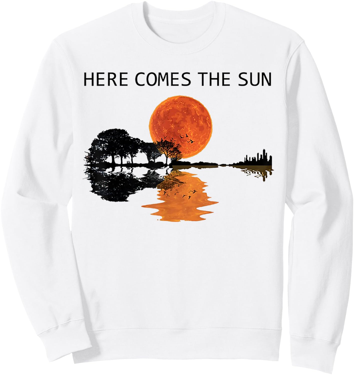 Here Comes The Sun Guitar Shadow Water Retro Sunset Sweatshirt - Sweatshirt | White