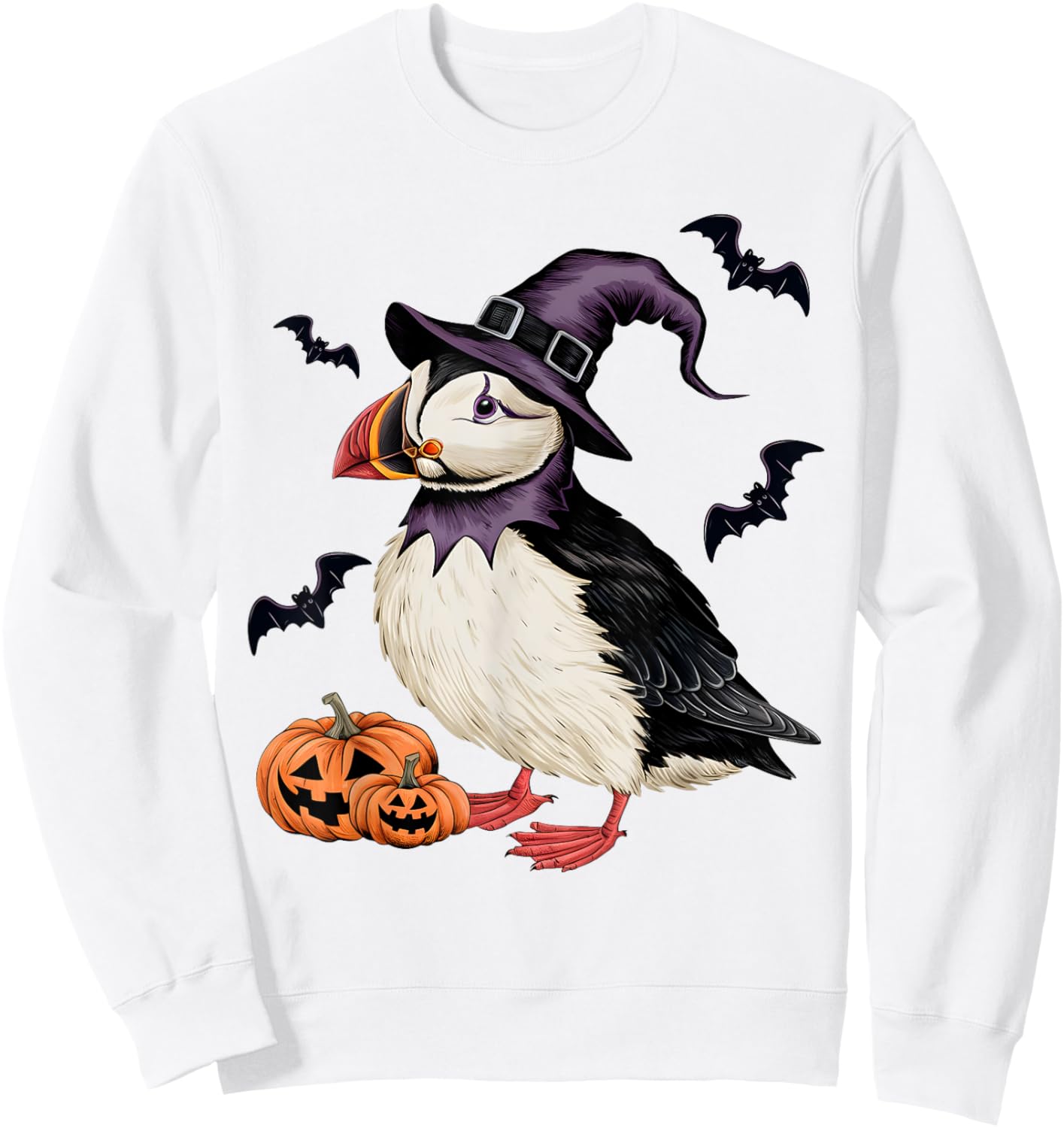 Puffin Bird Halloween Costume Scary Pumpkin Bat Witch Sweatshirt - Sweatshirt | White