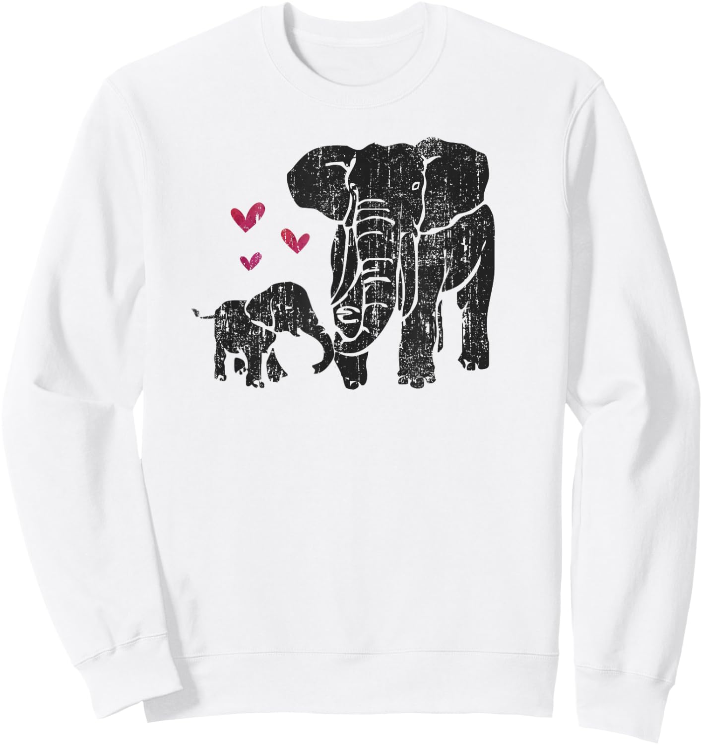 Elephant Mother & Baby African Elephant Distressed Graphic Sweatshirt - Sweatshirt | White