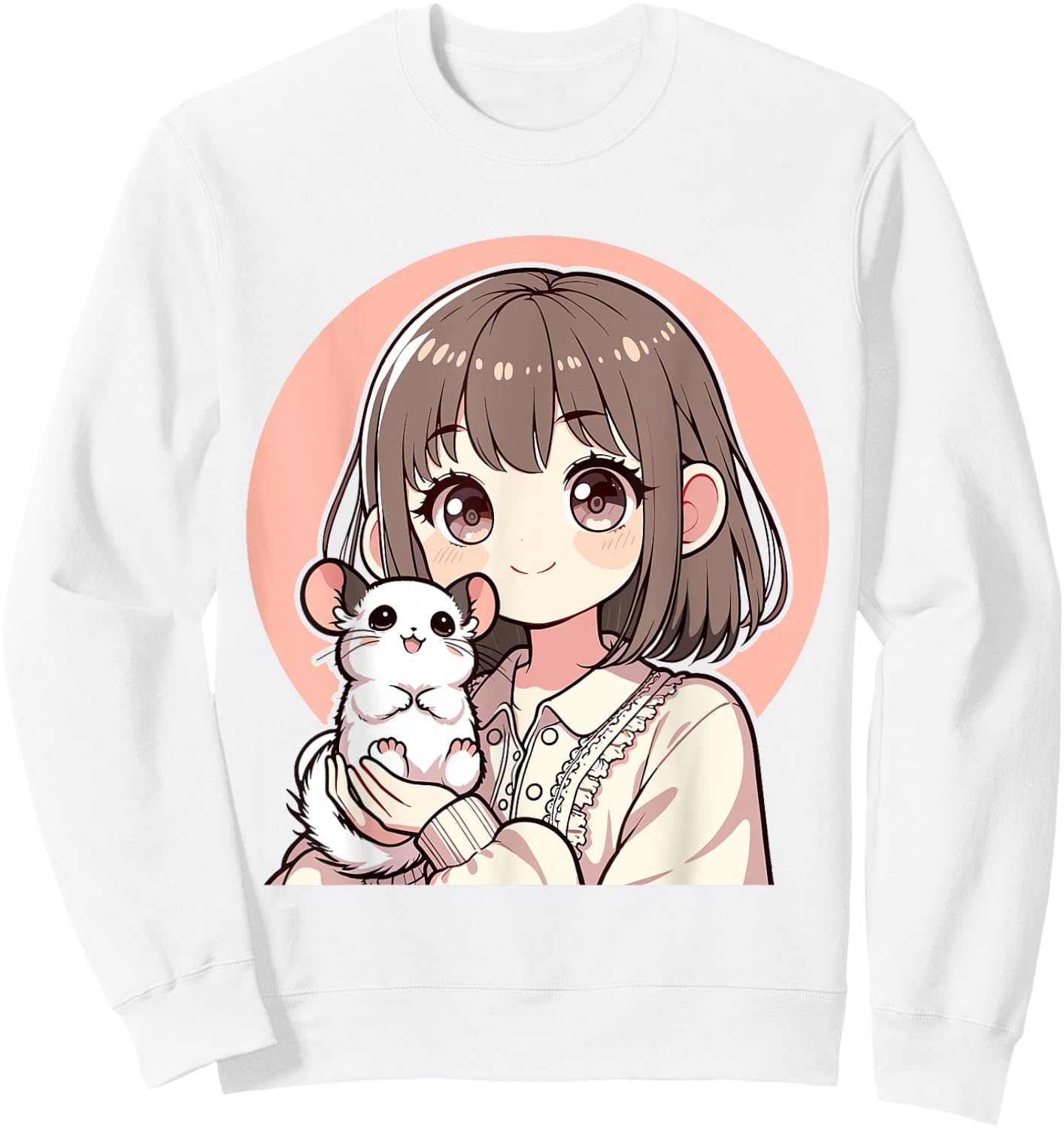 Kawaii Anime Girl with Chinchilla Pet Otaku For Girls Kids Sweatshirt - Sweatshirt | White