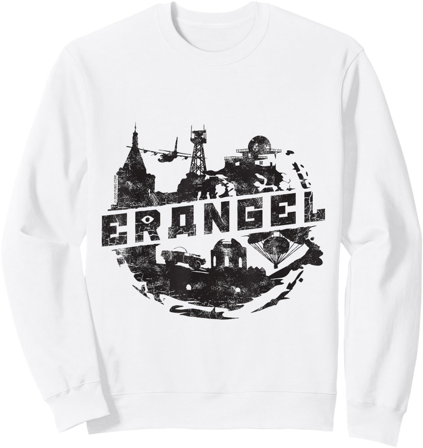 PUBG Erangel Logo - Men's Grey Cotton Polyester Blend Short Sleeve Classic Fit Collarless - Small Sweatshirt - Sweatshirt | White