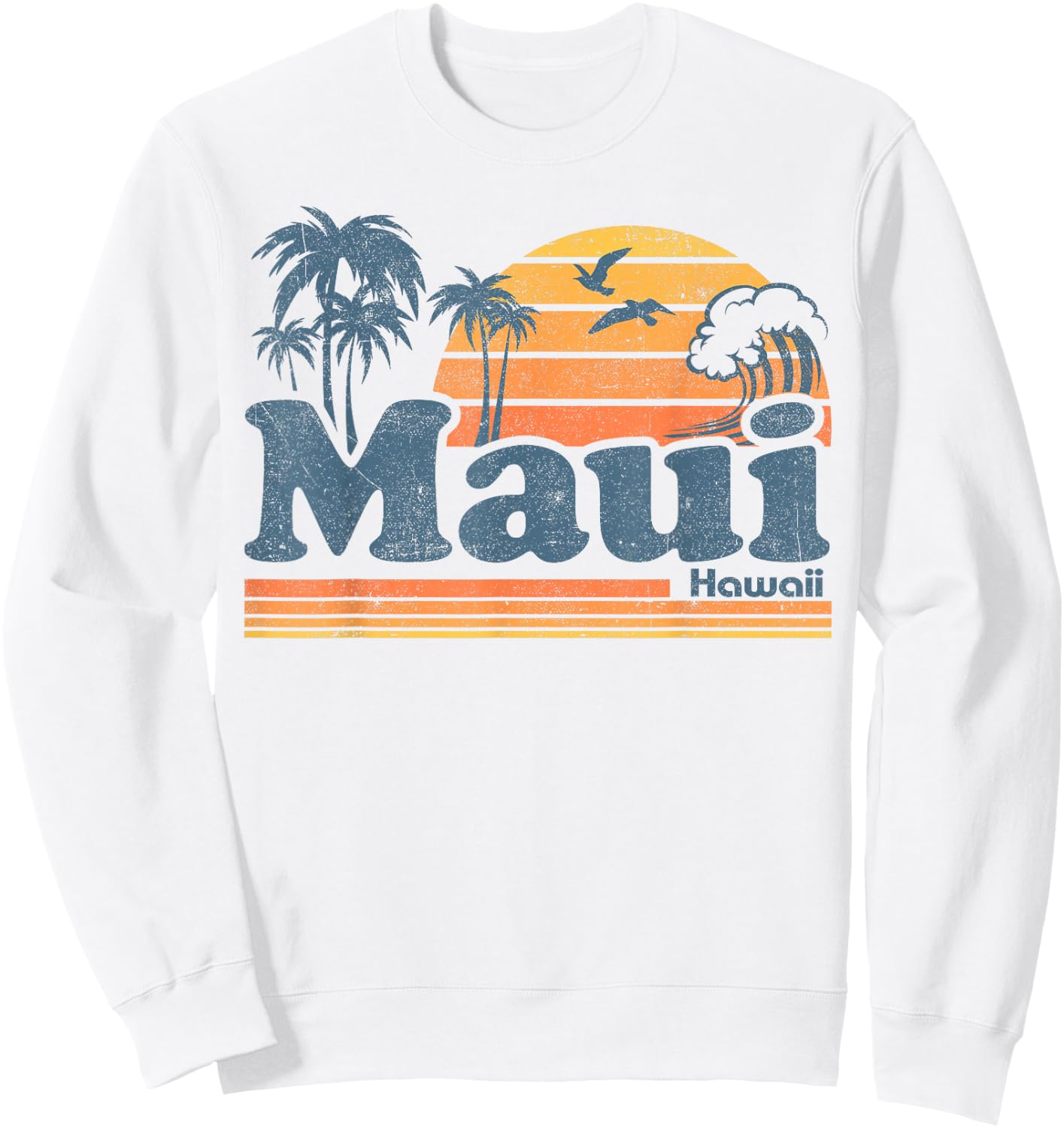 Maui Hawaii Vintage Surf Beach Surfing 70's Retro Hawaiian Sweatshirt - Sweatshirt | White
