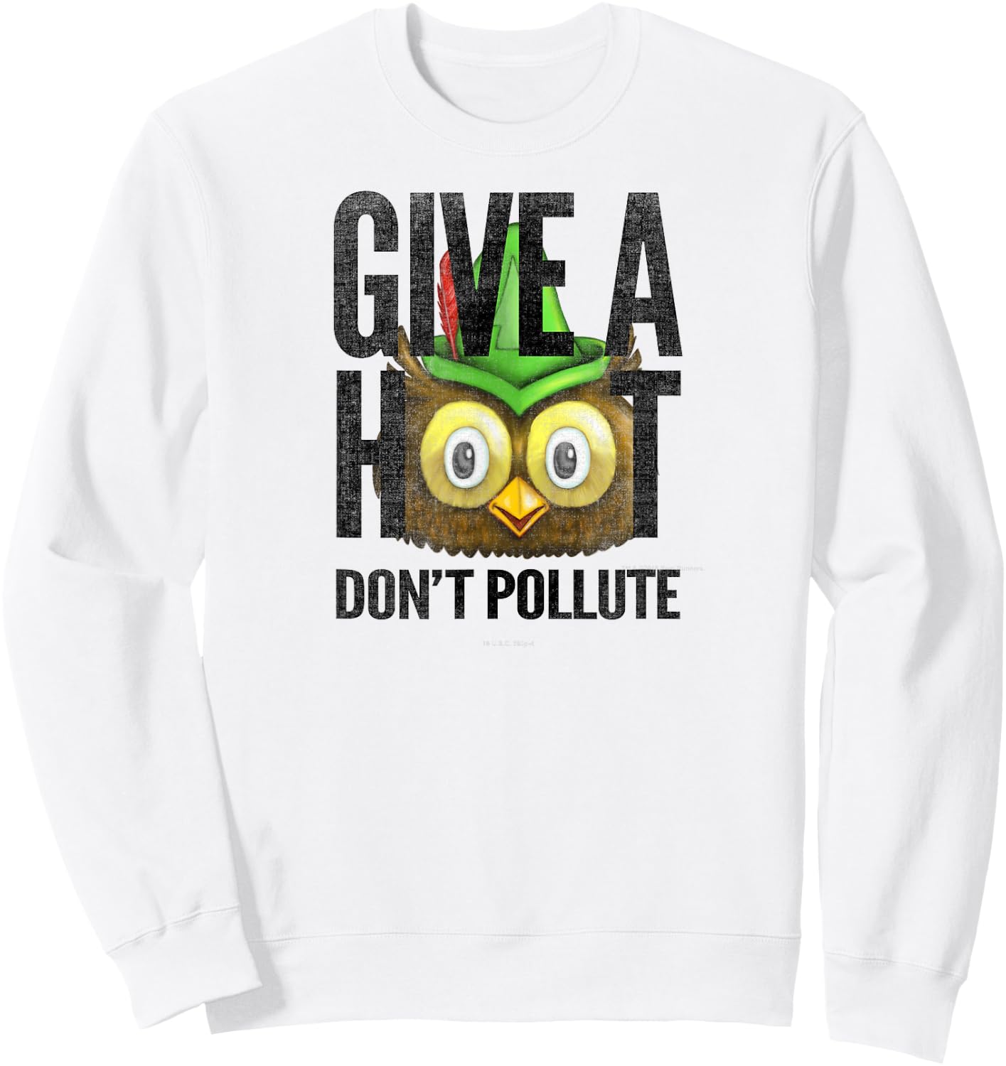 Woodsy Owl Give a Hoot Don't Pollute Distressed Vintage Sweatshirt - Sweatshirt | White