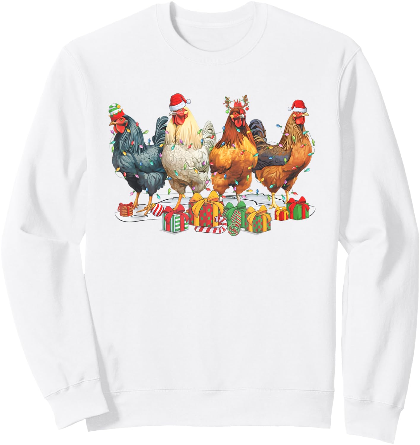 Retro Vintage Christmas Chickens Xmas Farm Holiday Women Sweatshirt - Sweatshirt | White