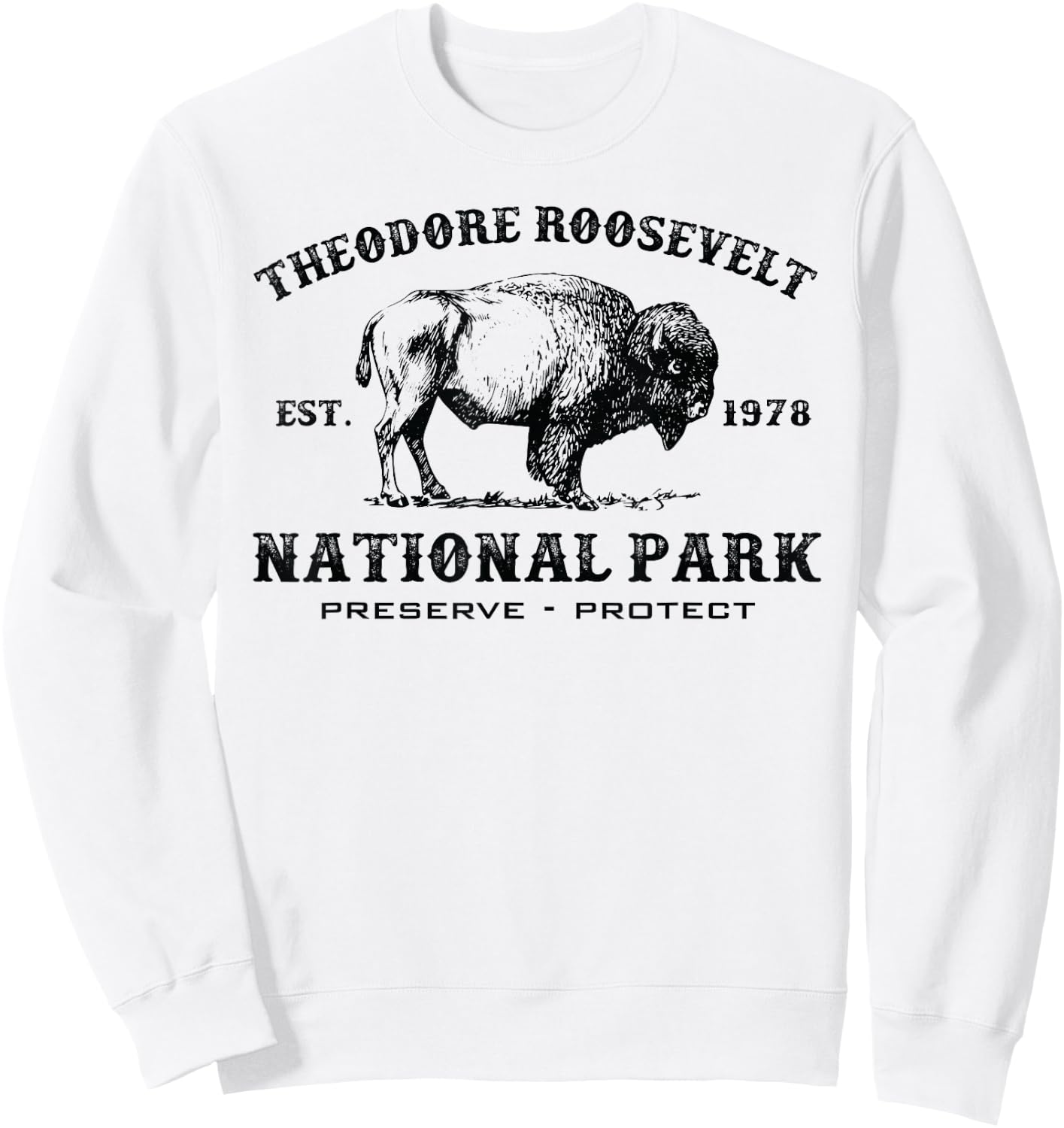 Theodore Roosevelt National Park North Dakota Bison Souvenir Sweatshirt - Sweatshirt | White