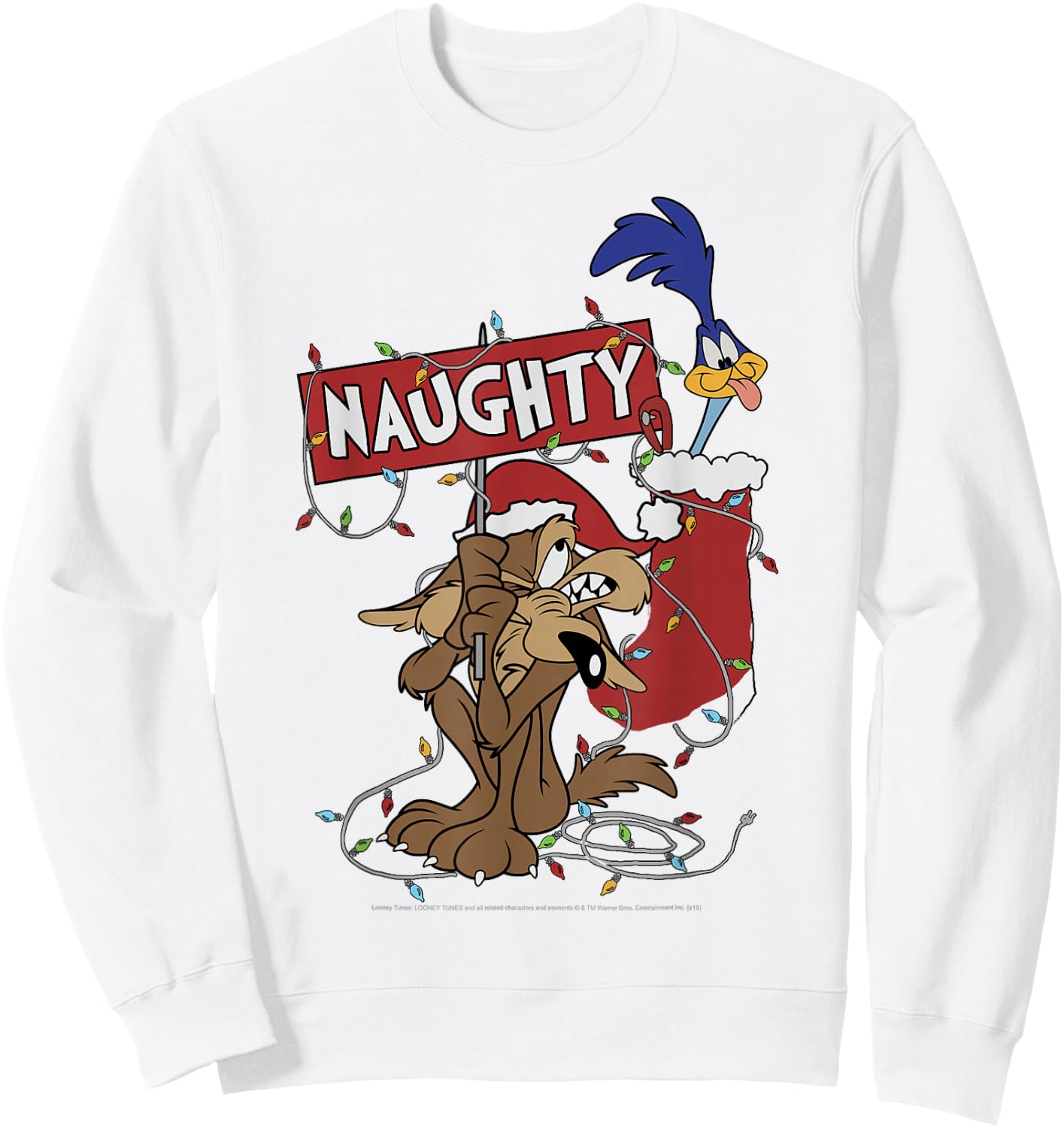 Looney Tunes Christmas Wile E. Coyote & Road Runner Naughty Sweatshirt - Sweatshirt | White