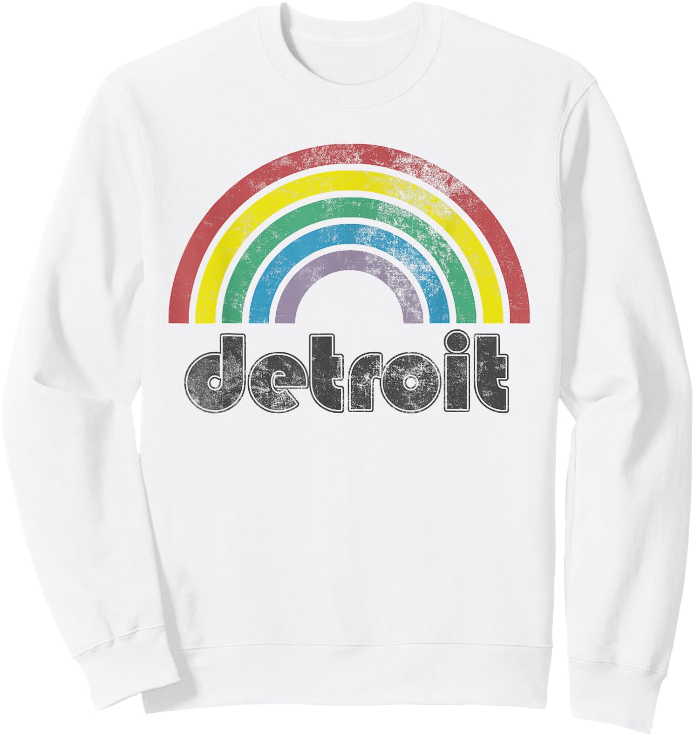 Detroit Rainbow 70's 80's Style Retro Men Women Sweatshirt - Sweatshirt | White