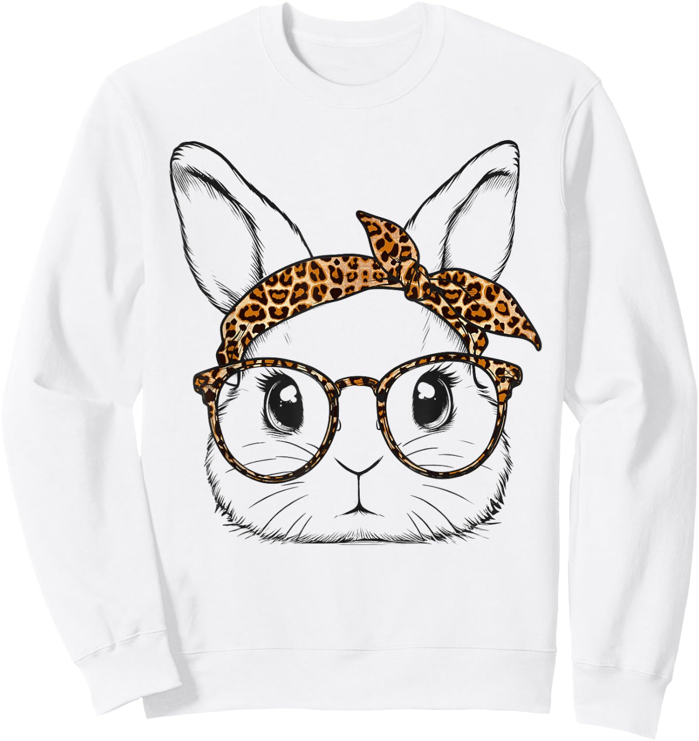 Cute Bunny Rabbit Face Leopard Glasses Girl Happy Easter Day Sweatshirt - Sweatshirt | White