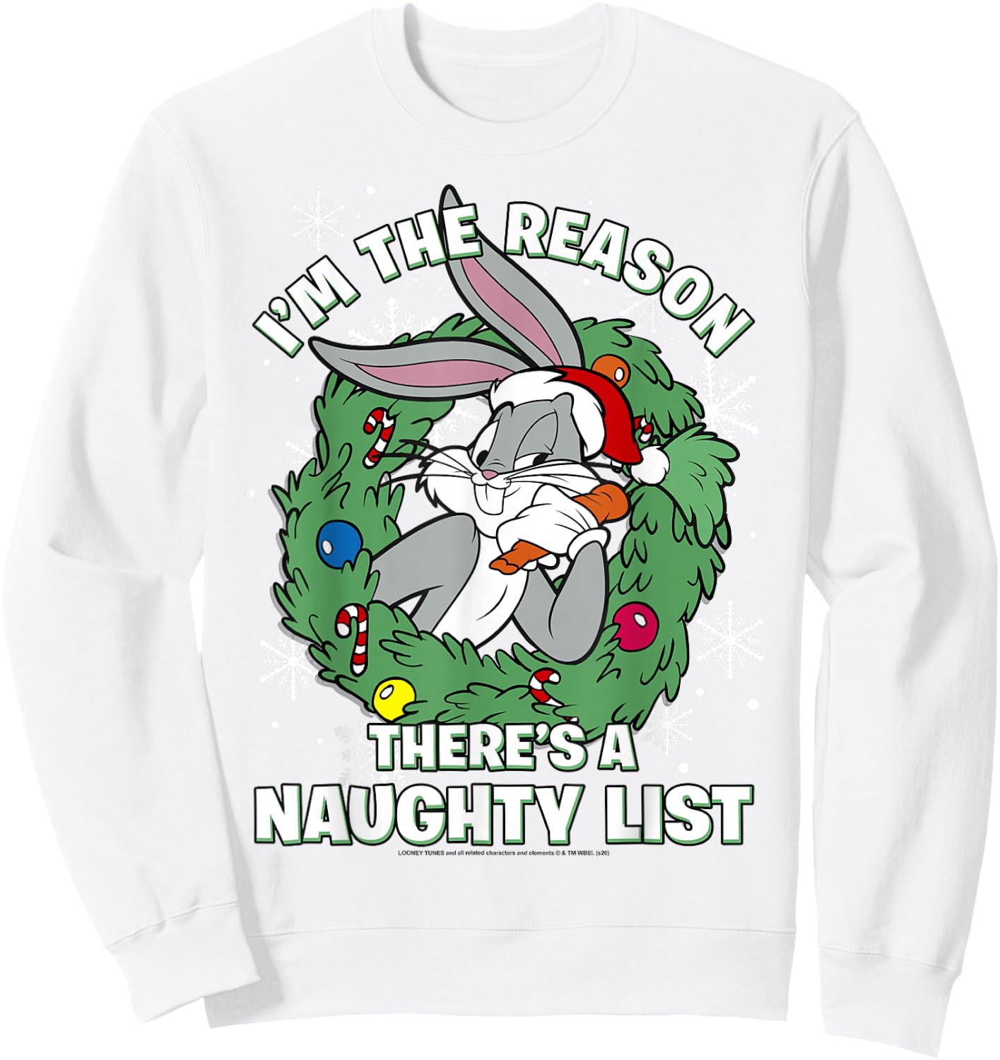 Looney Tunes Christmas Bugs Reason There's A Naughty List Sweatshirt - Sweatshirt | White