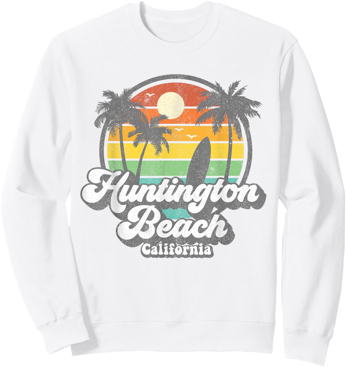 Vintage Huntington Beach California Surfing Retro Surf Gift Sweatshirt - Sweatshirt | White