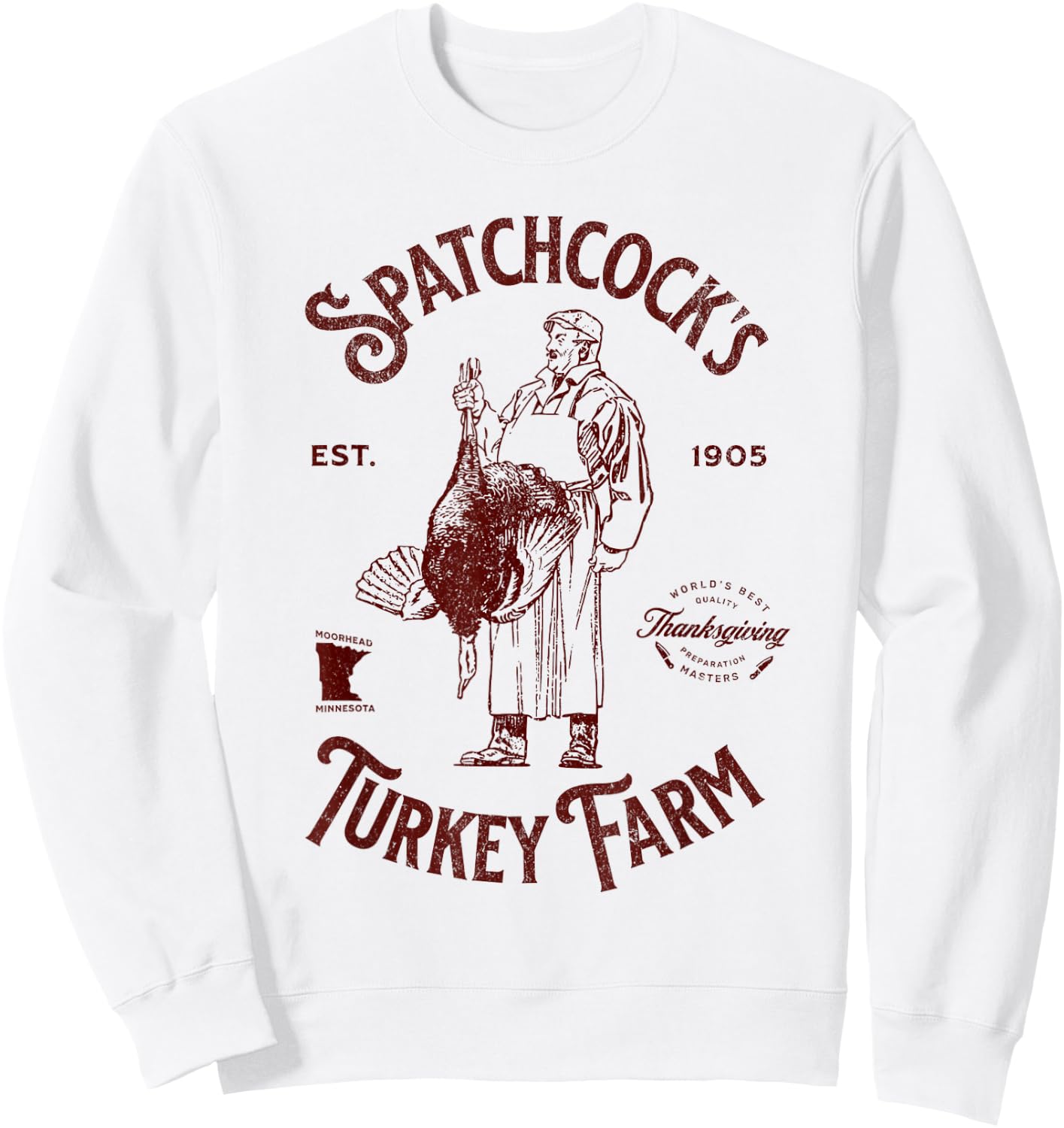 Spatchcock's Turkey Farm Vintage Distressed Thanksgiving Sweatshirt - Sweatshirt | White