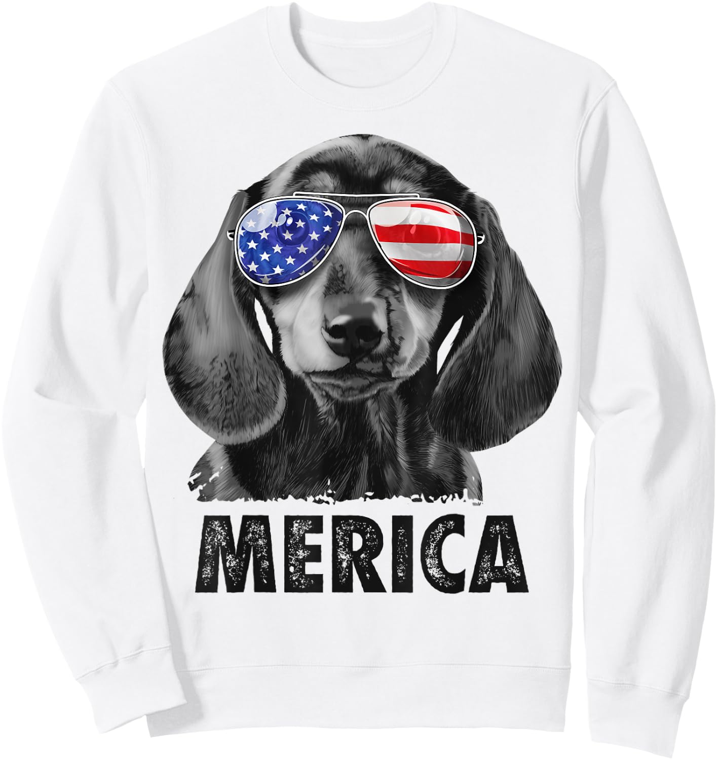 Dachshund 4th of July Merica Men American Flag Sunglasses Sweatshirt - Sweatshirt | White