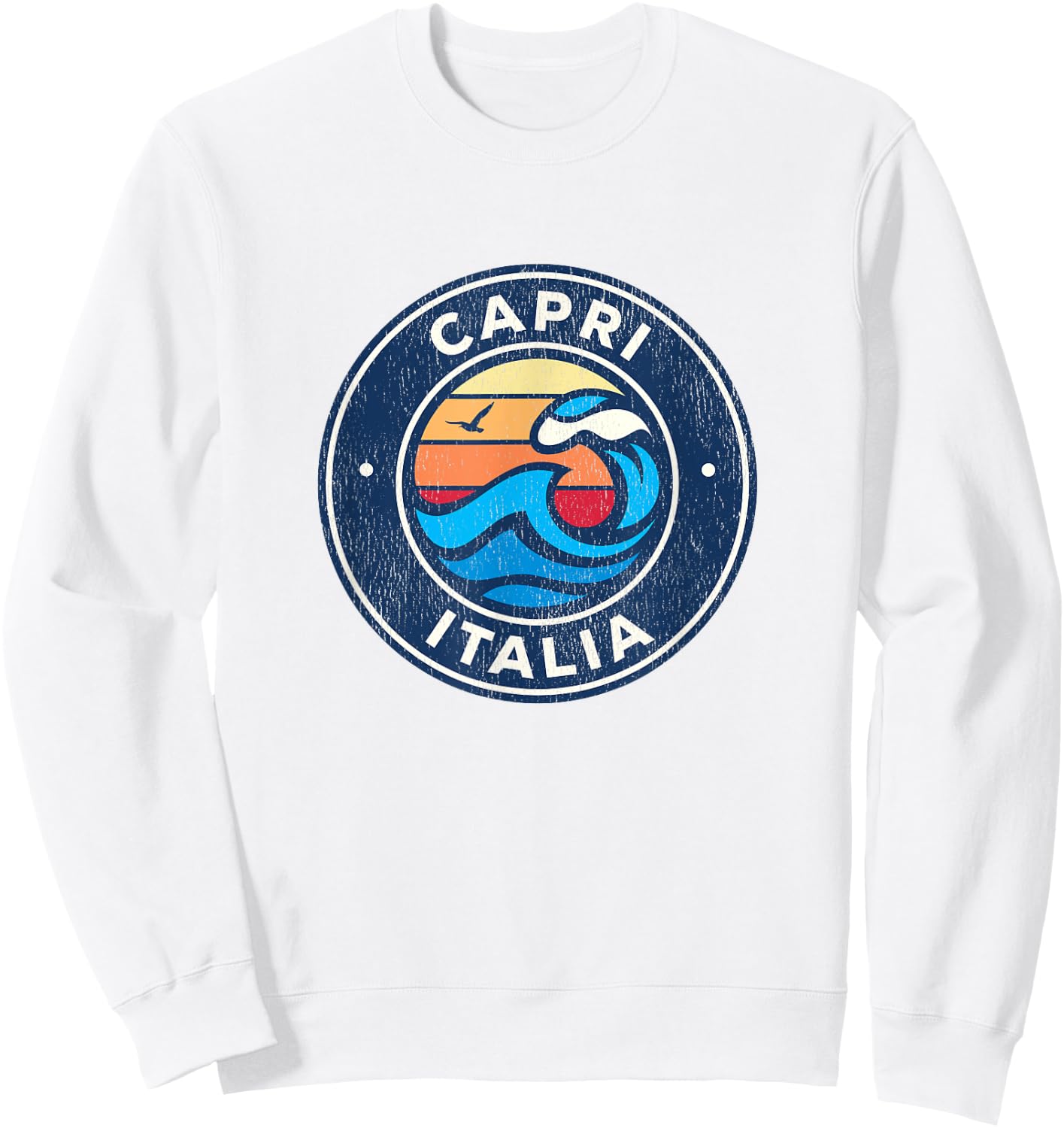 Capri Italy Vintage Nautical Waves Design Sweatshirt - Sweatshirt | White