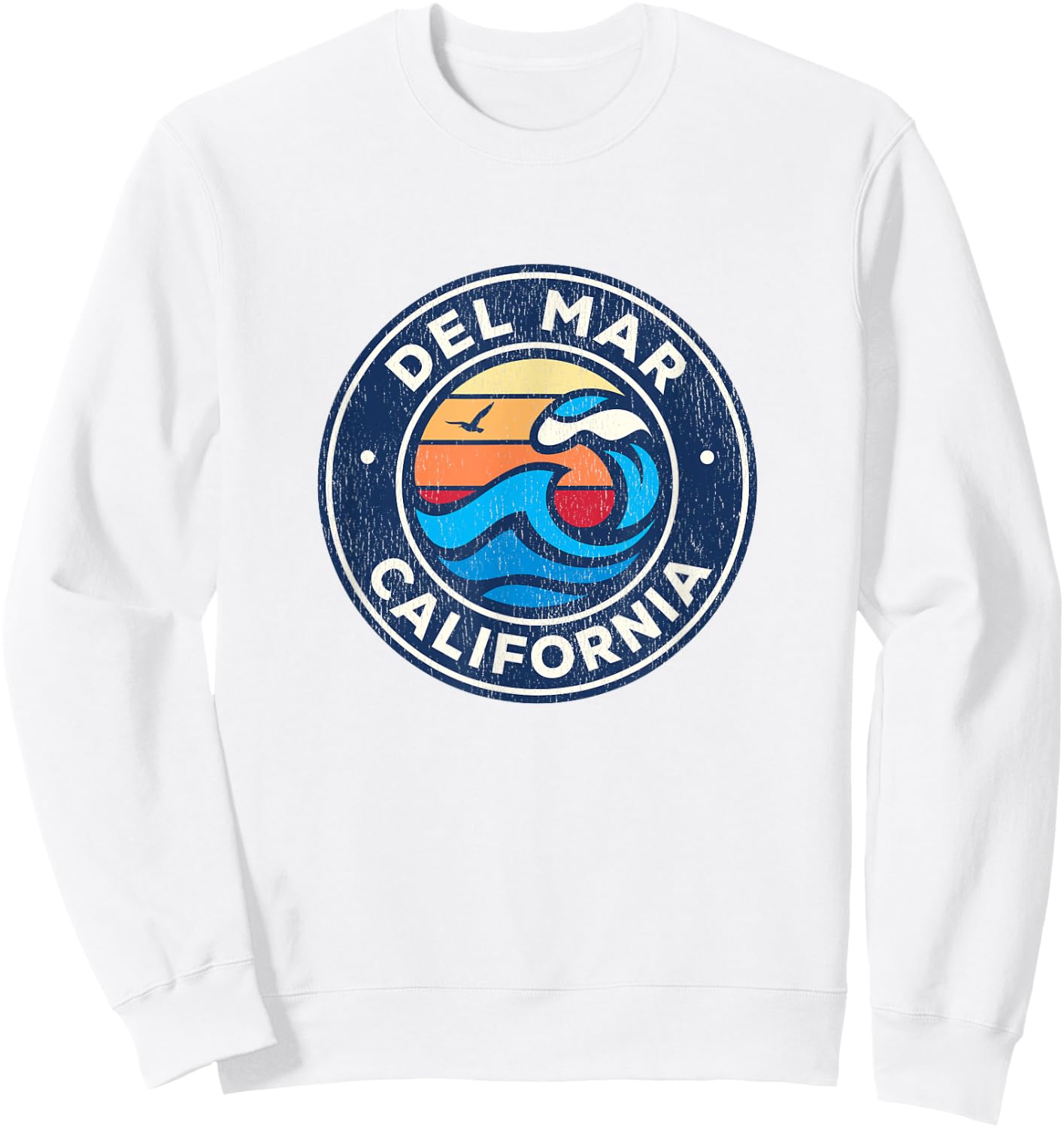 Del Mar California CA Vintage Nautical Waves Design Sweatshirt - Sweatshirt | White