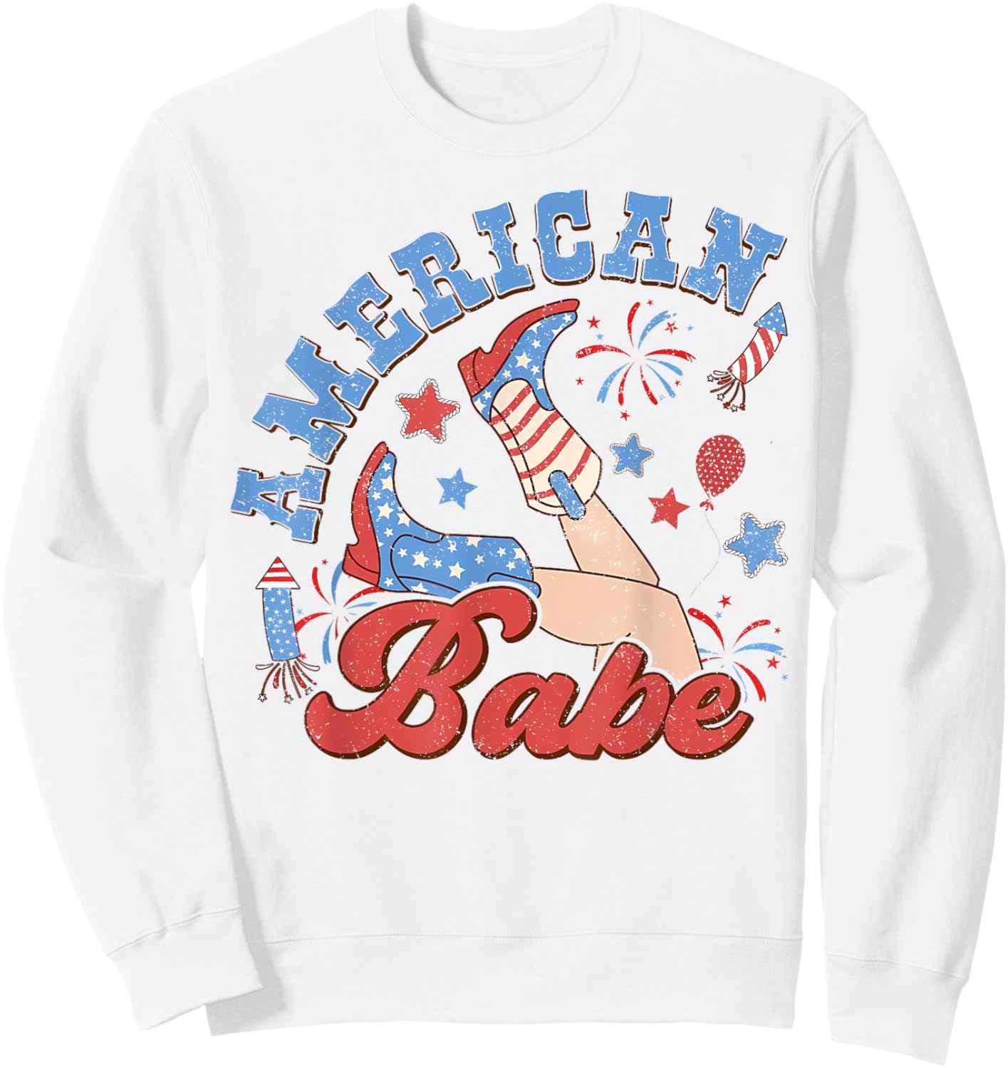Retro American Girls Babe 4th Of July Western Cowgirl Boots Sweatshirt - Sweatshirt | White