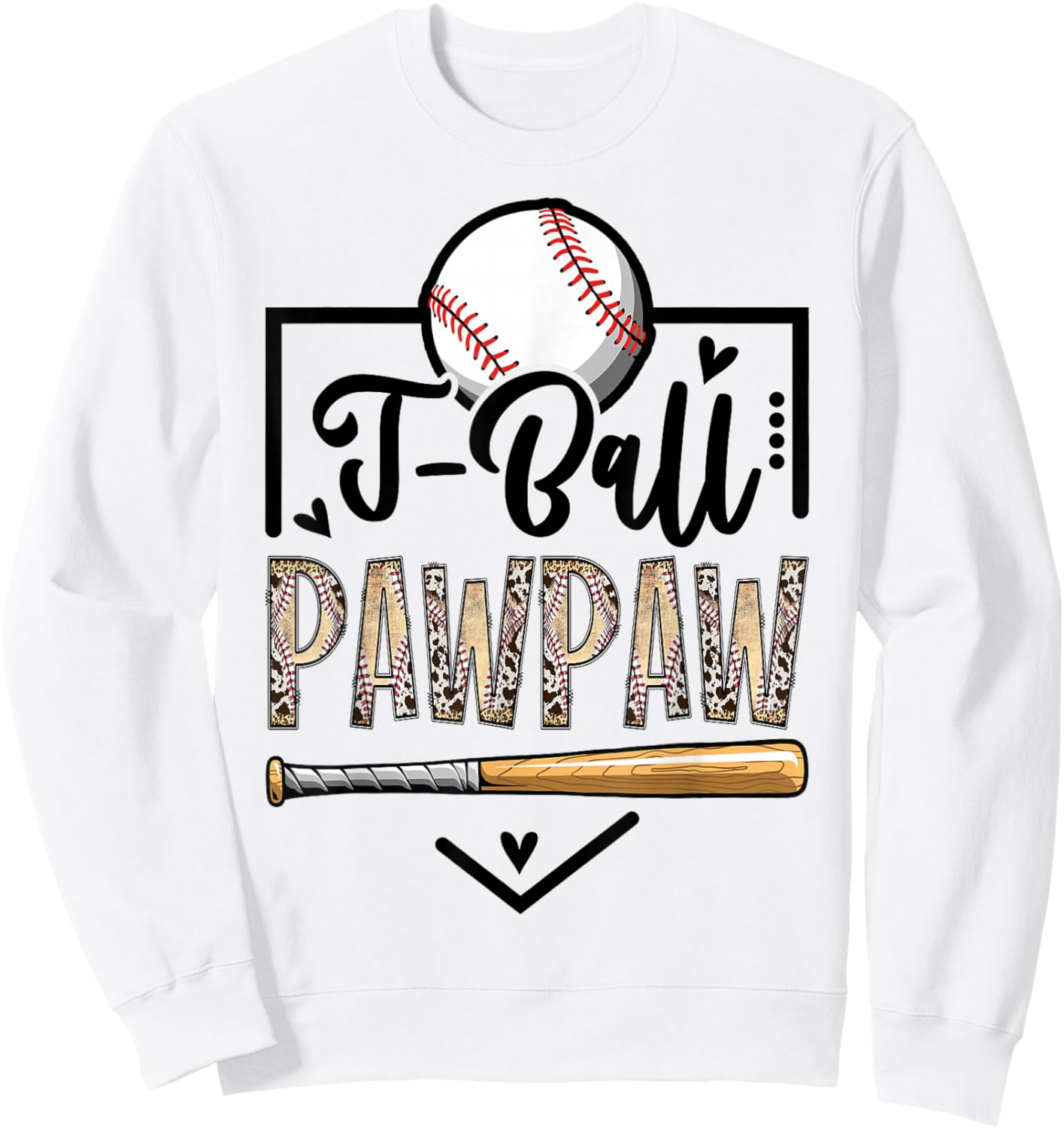 T-Ball Pawpaw Leopard Funny Ball Game Day Sweatshirt - Sweatshirt | White