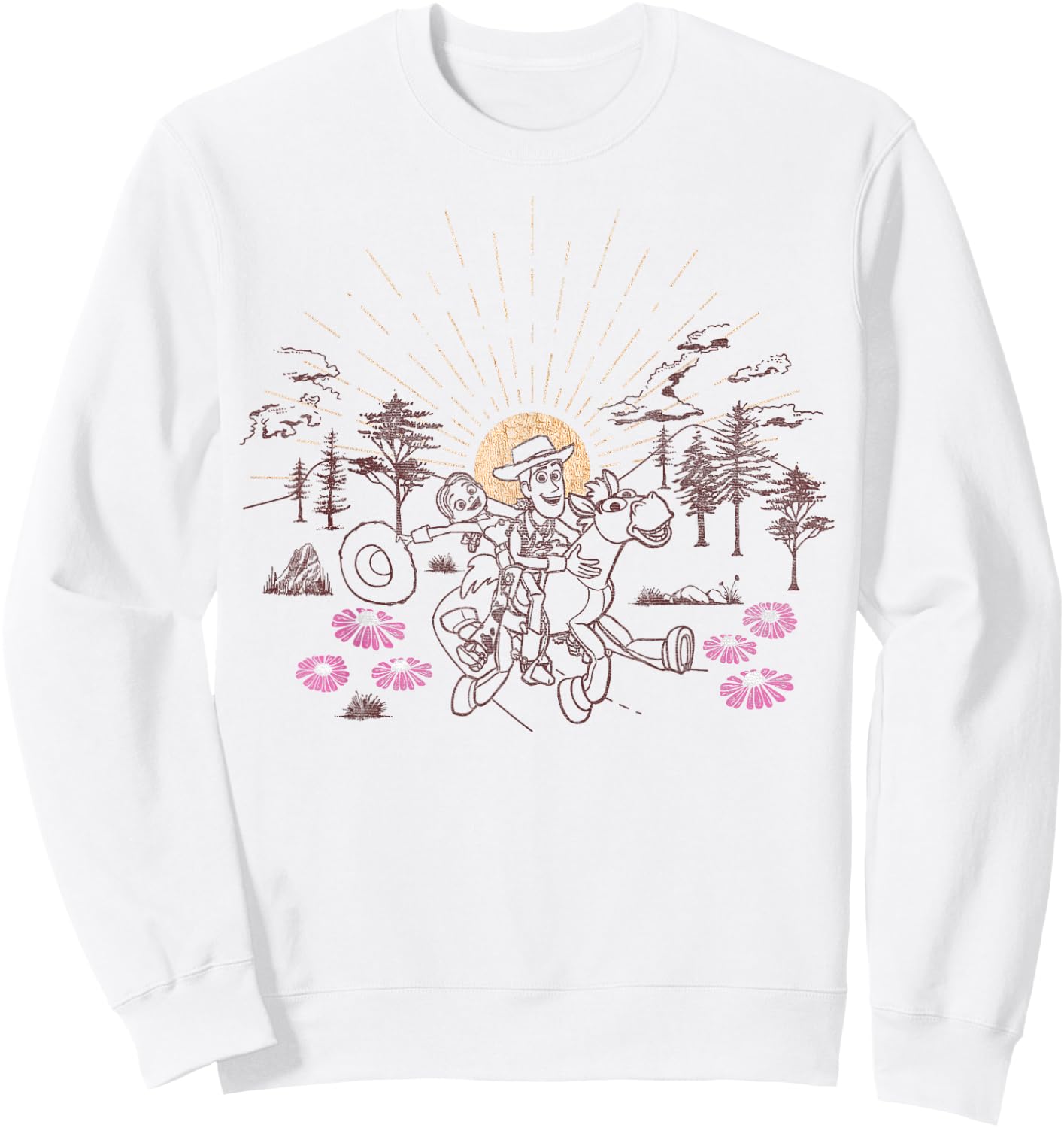 Disney Pixar Toy Story Woody Jessie Bullseye Line Art Sweatshirt - Sweatshirt | White