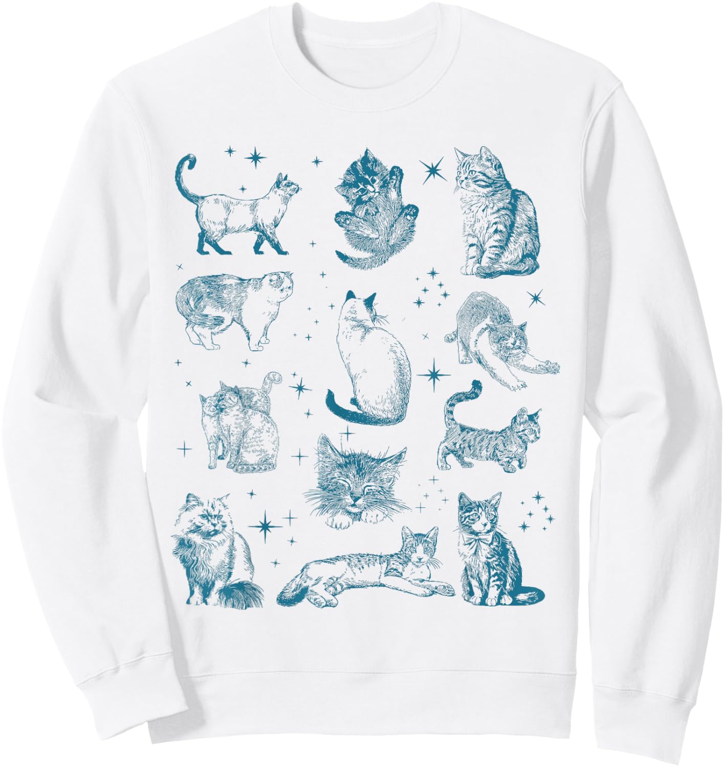 Vintage 90s Tattoo Cat Retro Kitten Nature Cat Lover Cat Mom , Small, White Sweatshirt - Sweatshirt | White