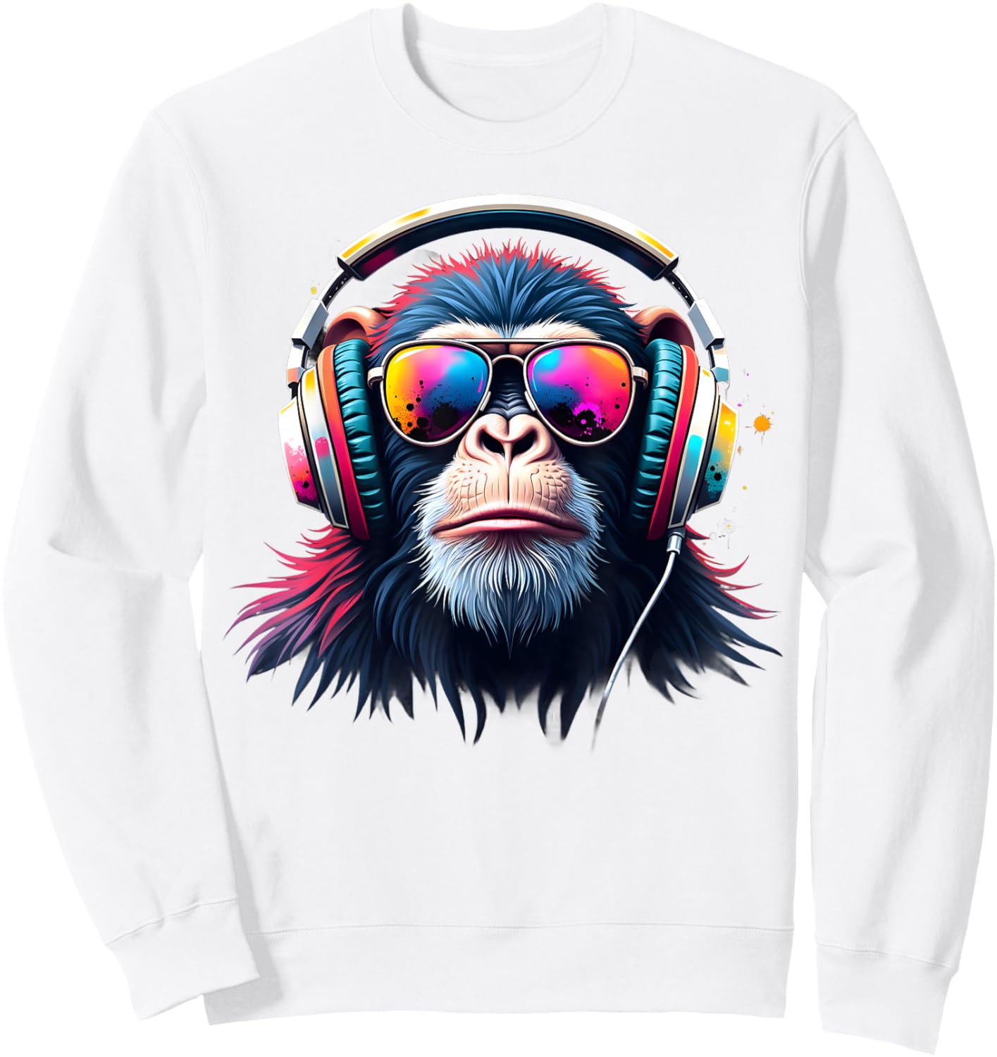 Colourful Monkey With Headphones & Glasses Musical Monkey Sweatshirt - Sweatshirt | White