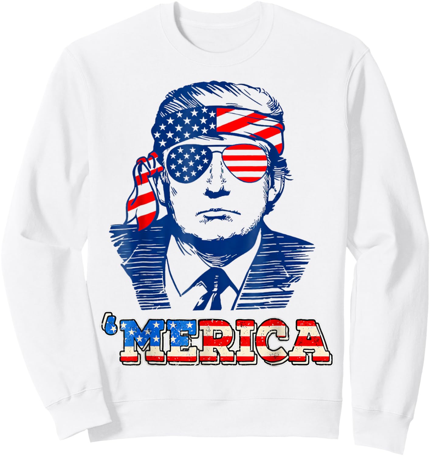 'MERICA TRUMP Happy 4th Of July Trump American Flag Women Girls Kids Men Sweatshirt - Sweatshirt | White