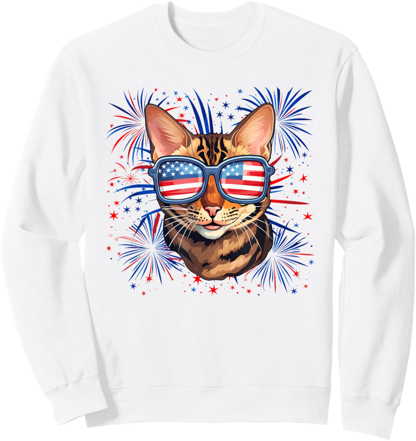 American 4th of July Bengal Cat Kids Men Sweatshirt - Sweatshirt | White