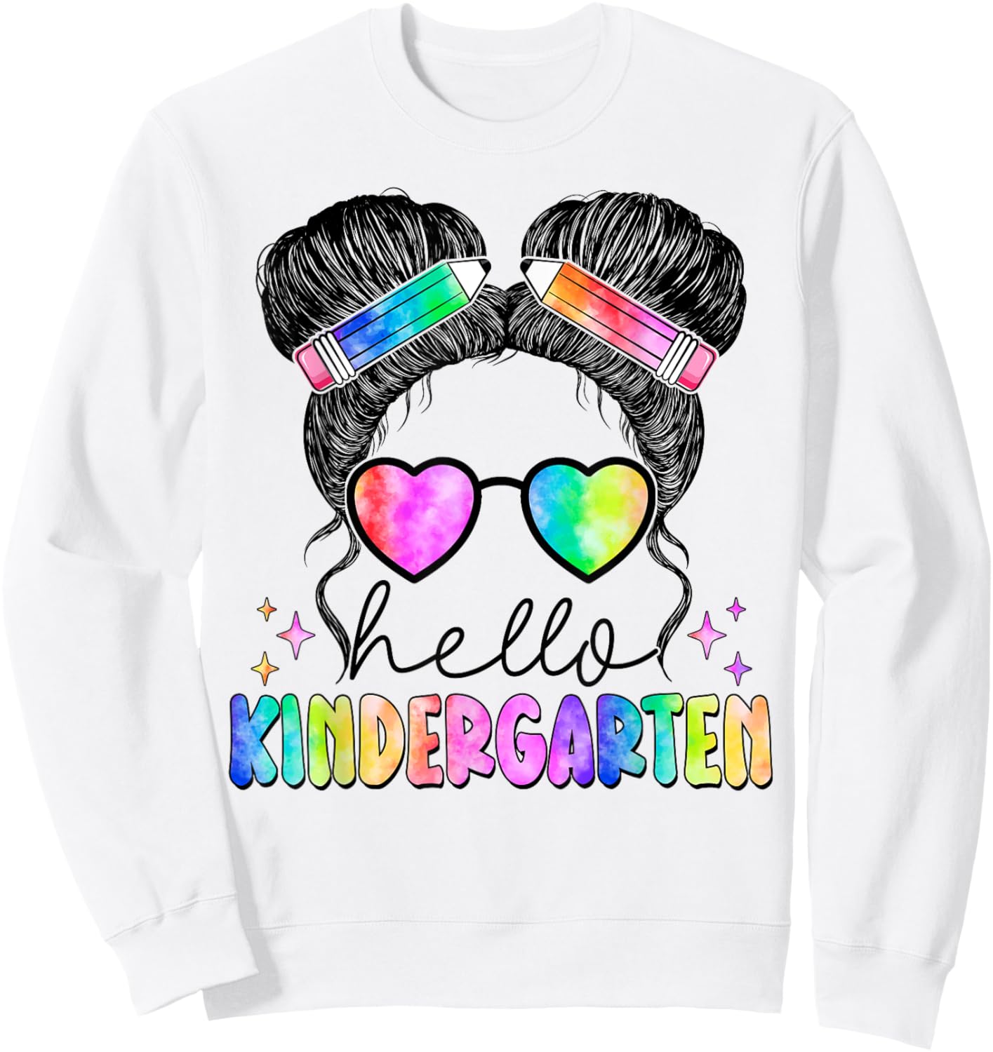 Hello Kindergarten Messy Hair Bun Girl Back To School Gift Sweatshirt - Sweatshirt | White