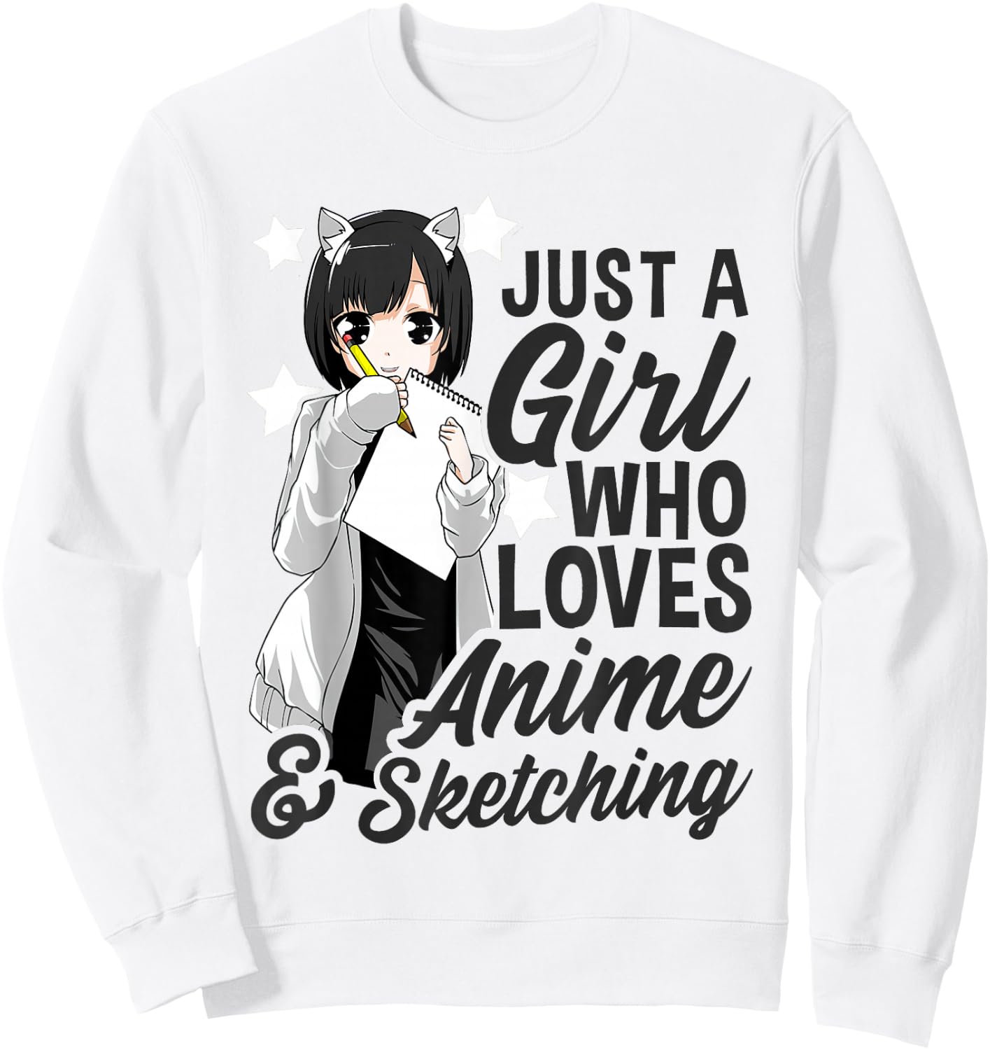 Just A Girl Who Loves Anime and Sketching Drawing Anime Kids Sweatshirt - Sweatshirt | White