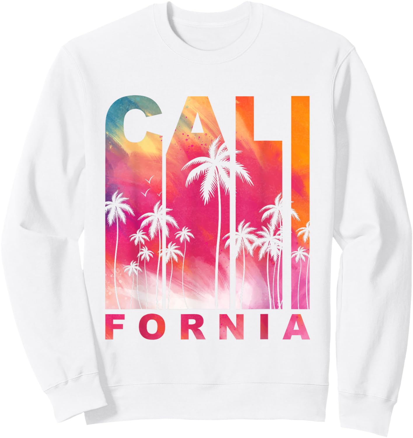 Summer Vacation Palm Trees CA Vintage Tropical California Sweatshirt - Sweatshirt | White