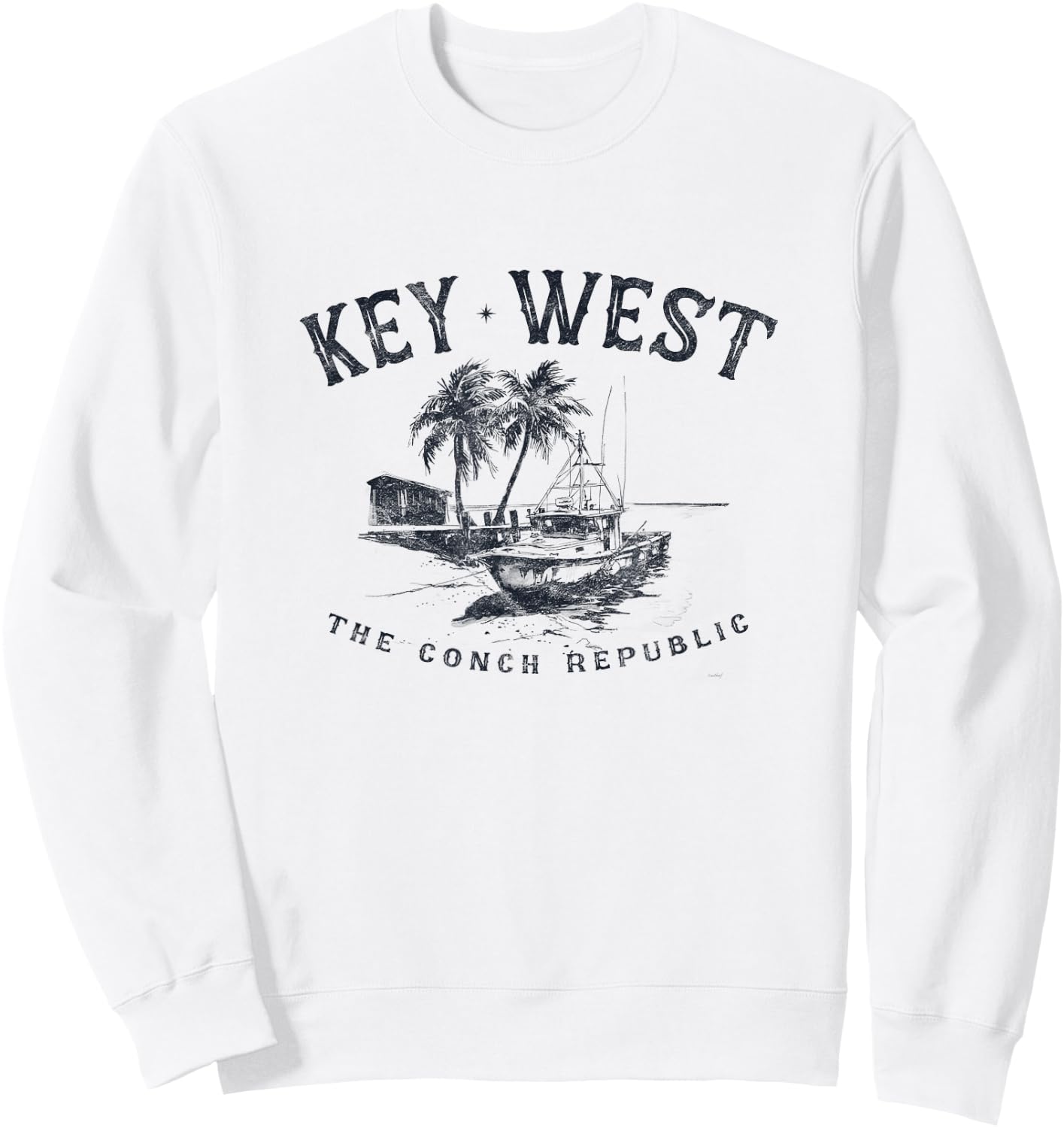 Key West Fishing Boat Conch Republic Tackle Gift Sweatshirt - Sweatshirt | White
