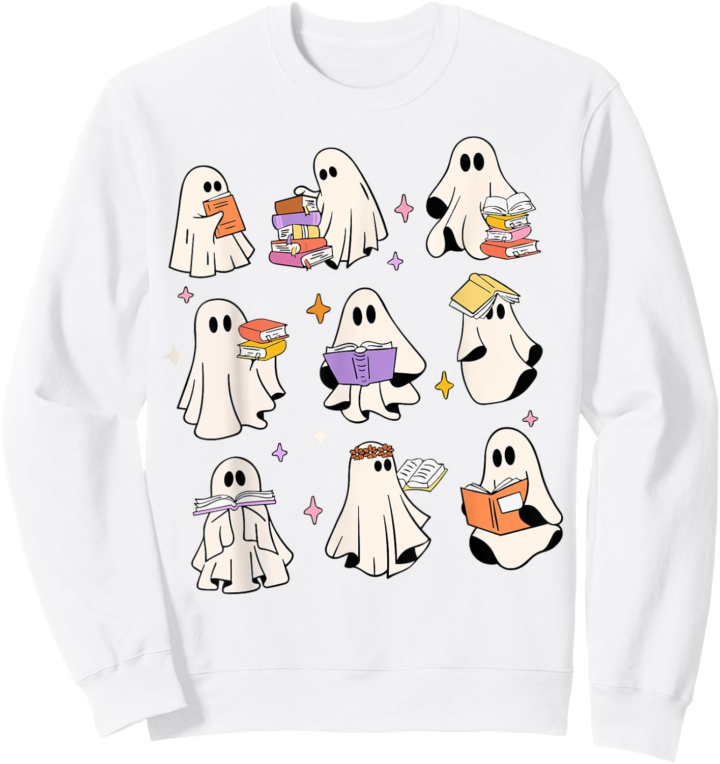 Vintage Halloween Reading Ghost Autumn Shirt Fall Spooky Sweatshirt - Sweatshirt | White