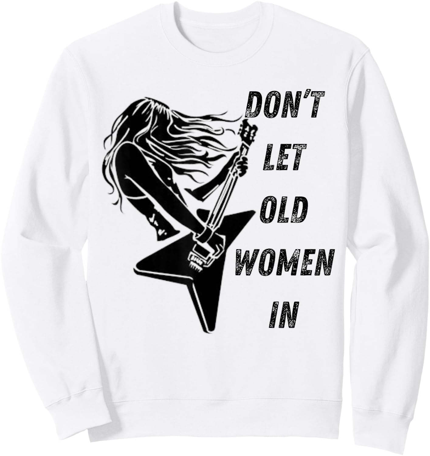 Don't Let The Old Women In Vintage Walking With A Guitar Sweatshirt - Sweatshirt | White