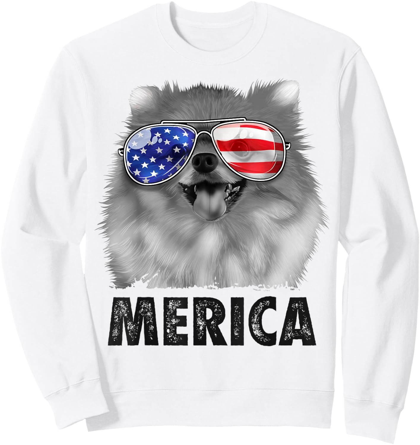 Pomeranian 4th of July Merica Men American Flag Pom Dog Sweatshirt - Sweatshirt | White