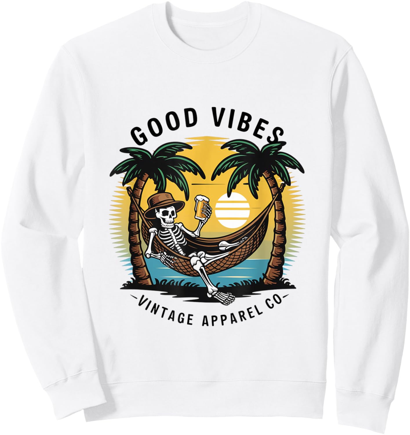 Good Vibes Skeleton Hammock Sunset Sweatshirt - Sweatshirt | White