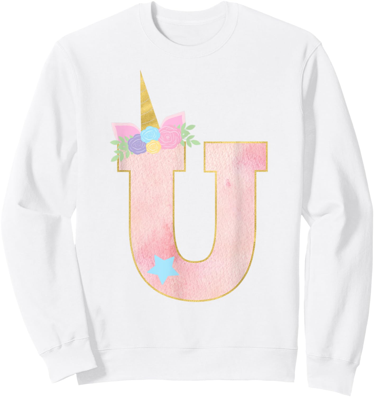 Initial Letter U Unicorn Monogram for Girls Unicorn Birthday Sweatshirt - Sweatshirt | White