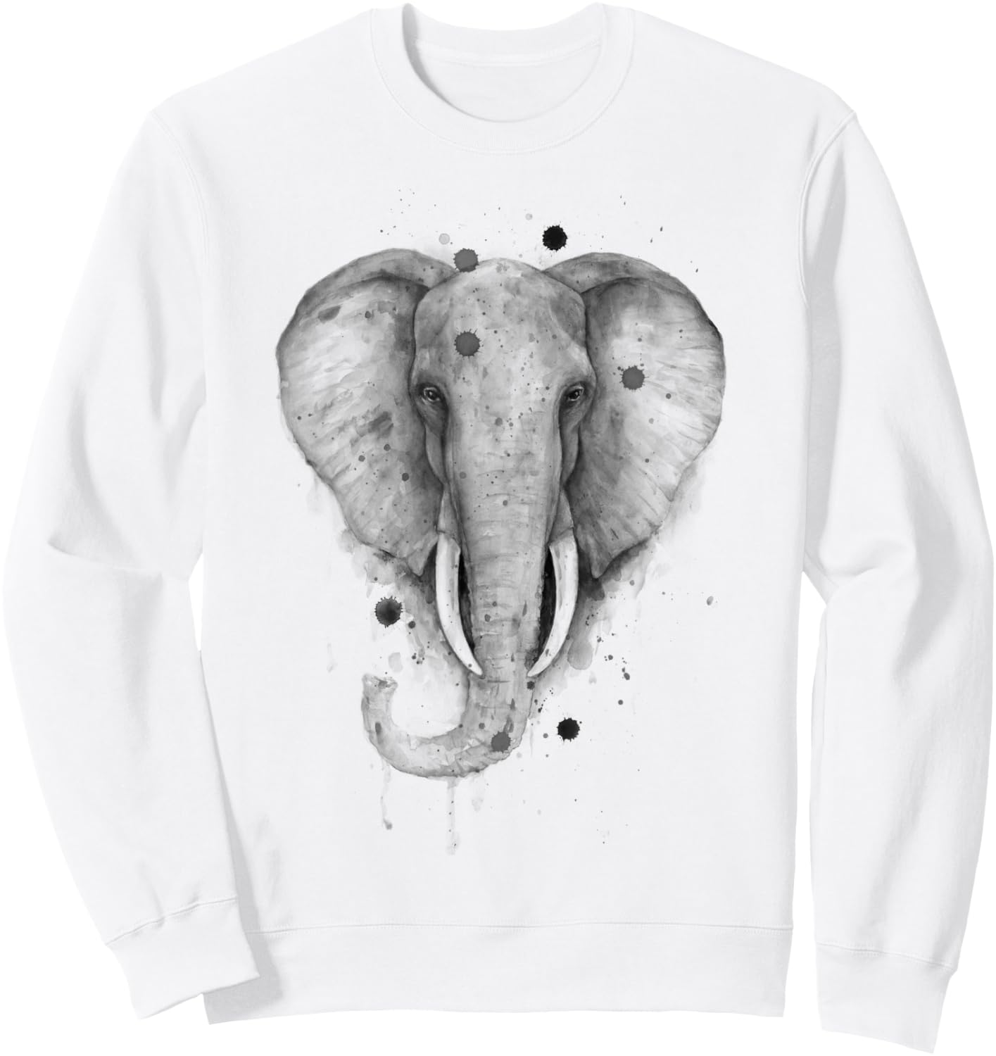 Black and White Watercolor Elephant Wildlife Beauty Animal Sweatshirt - Sweatshirt | White