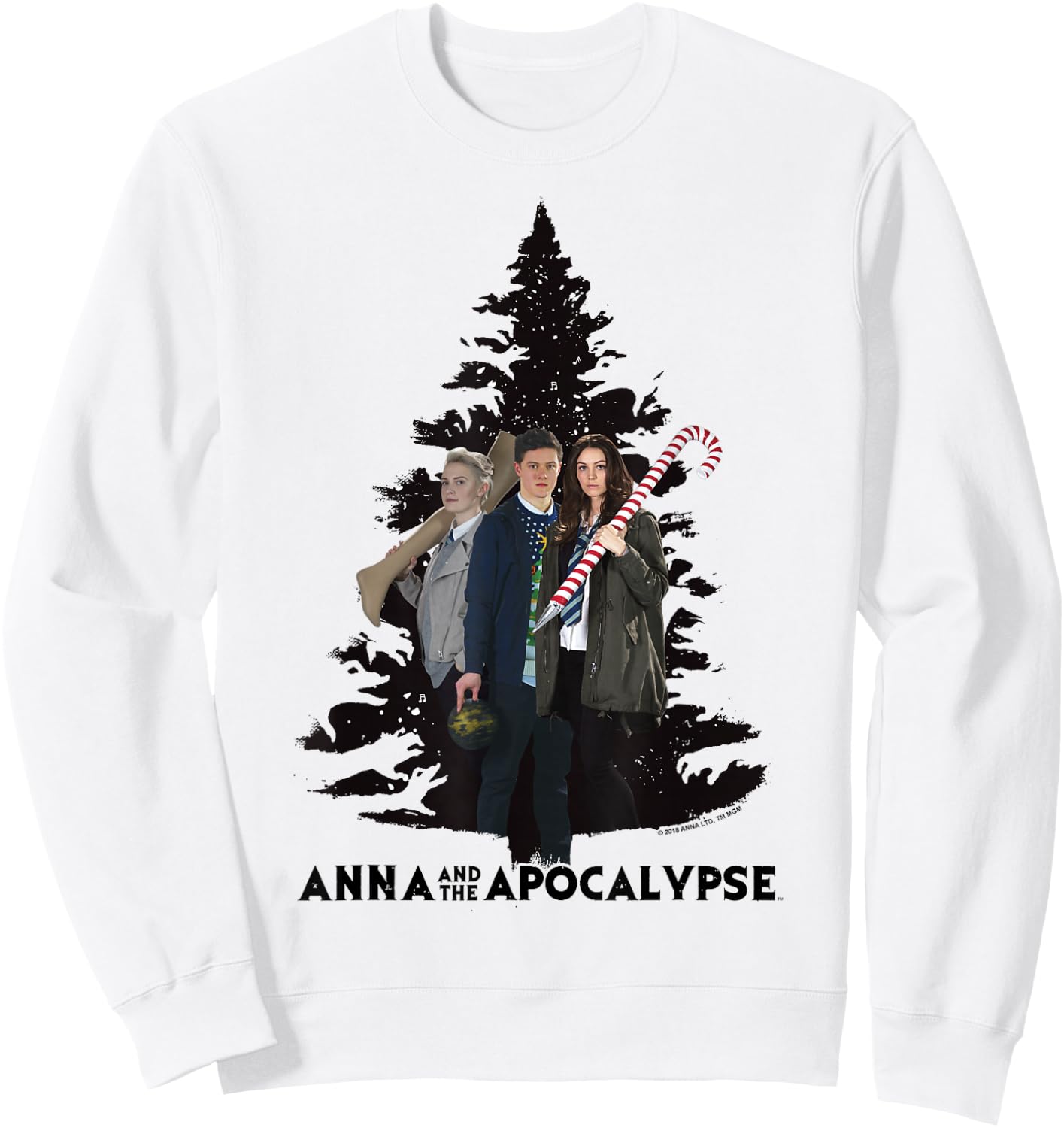 Anna and the Apocalypse Group Shot Zombie Christmas Tree Sweatshirt - Sweatshirt | White