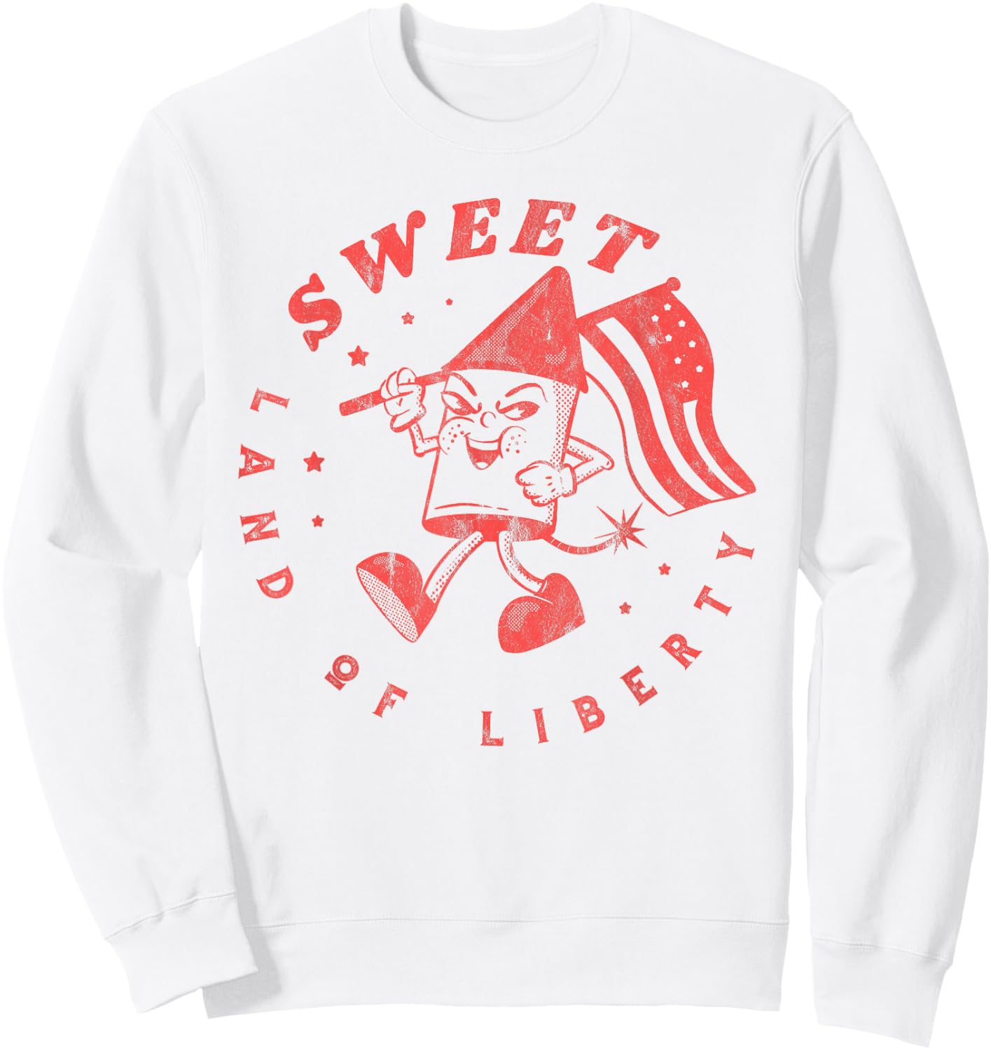 Fourth of July Sweet Land of Liberty Vintage Fireworks USA Sweatshirt - Sweatshirt | White