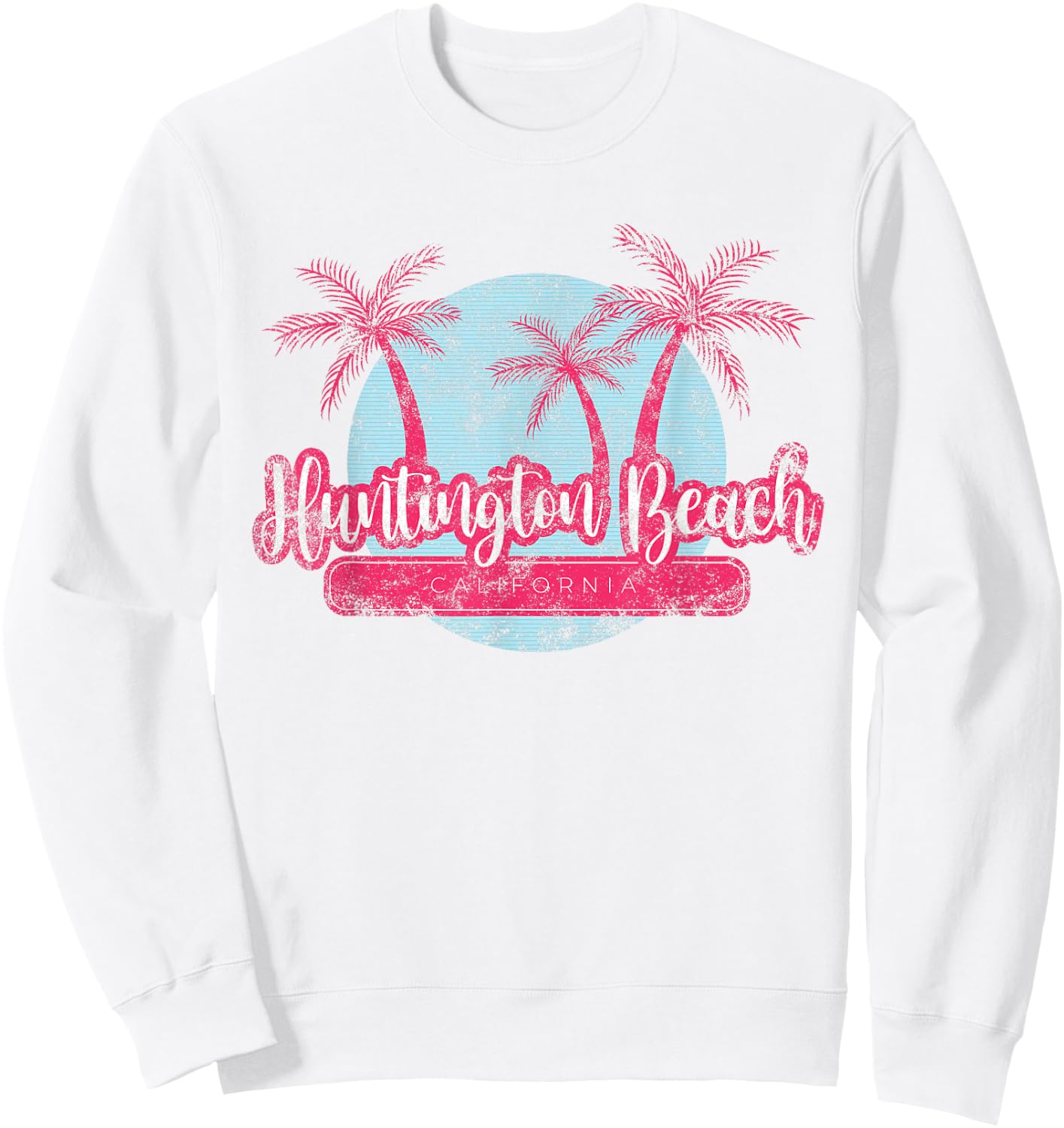 Huntington Beach California Retro Palm Tree Vintage Surf Men Women Girls Kids Sweatshirt - Sweatshirt | White