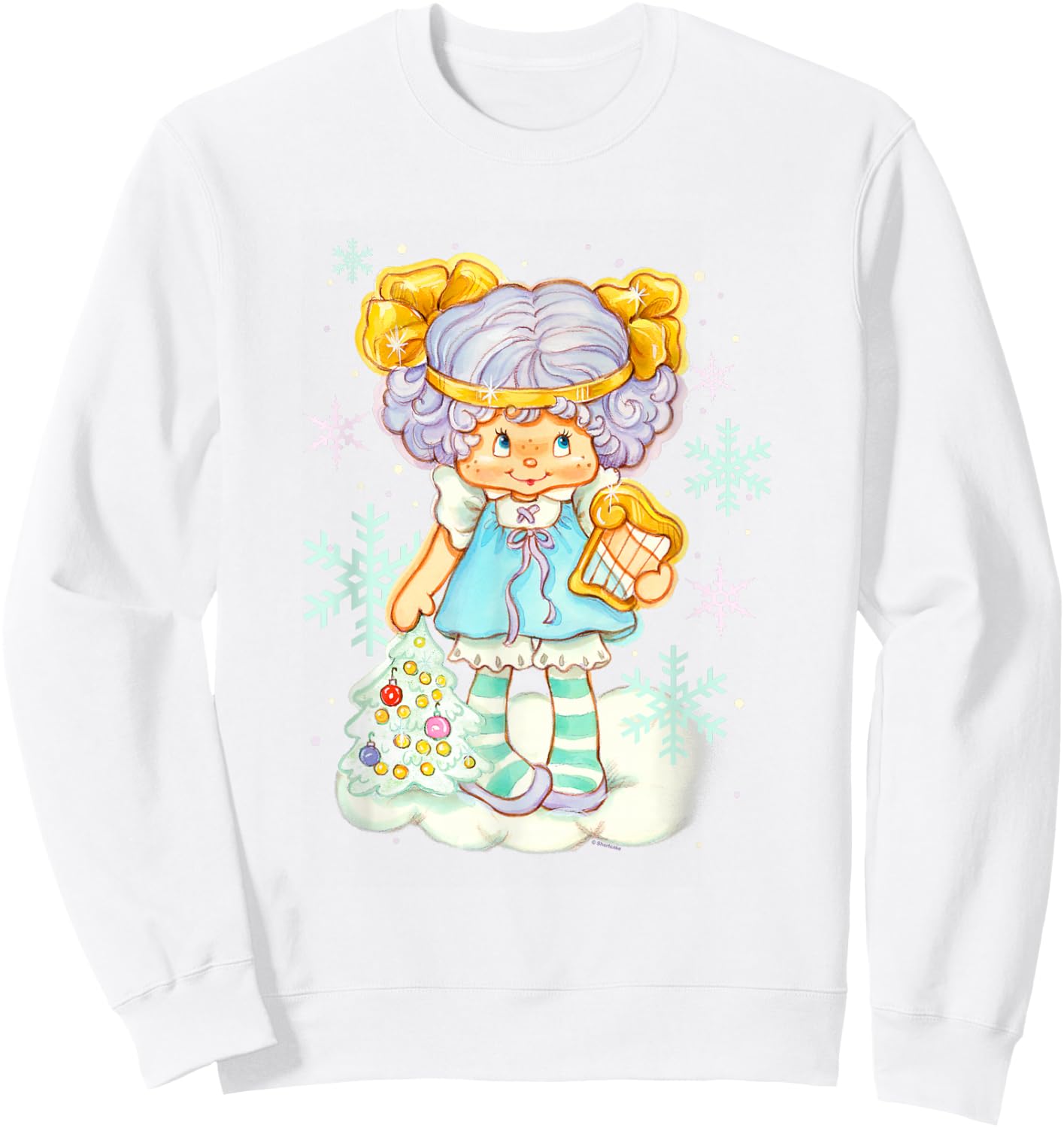 Strawberry Shortcake Christmas Cute Angel Cake Snow Portrait Sweatshirt - Sweatshirt | White