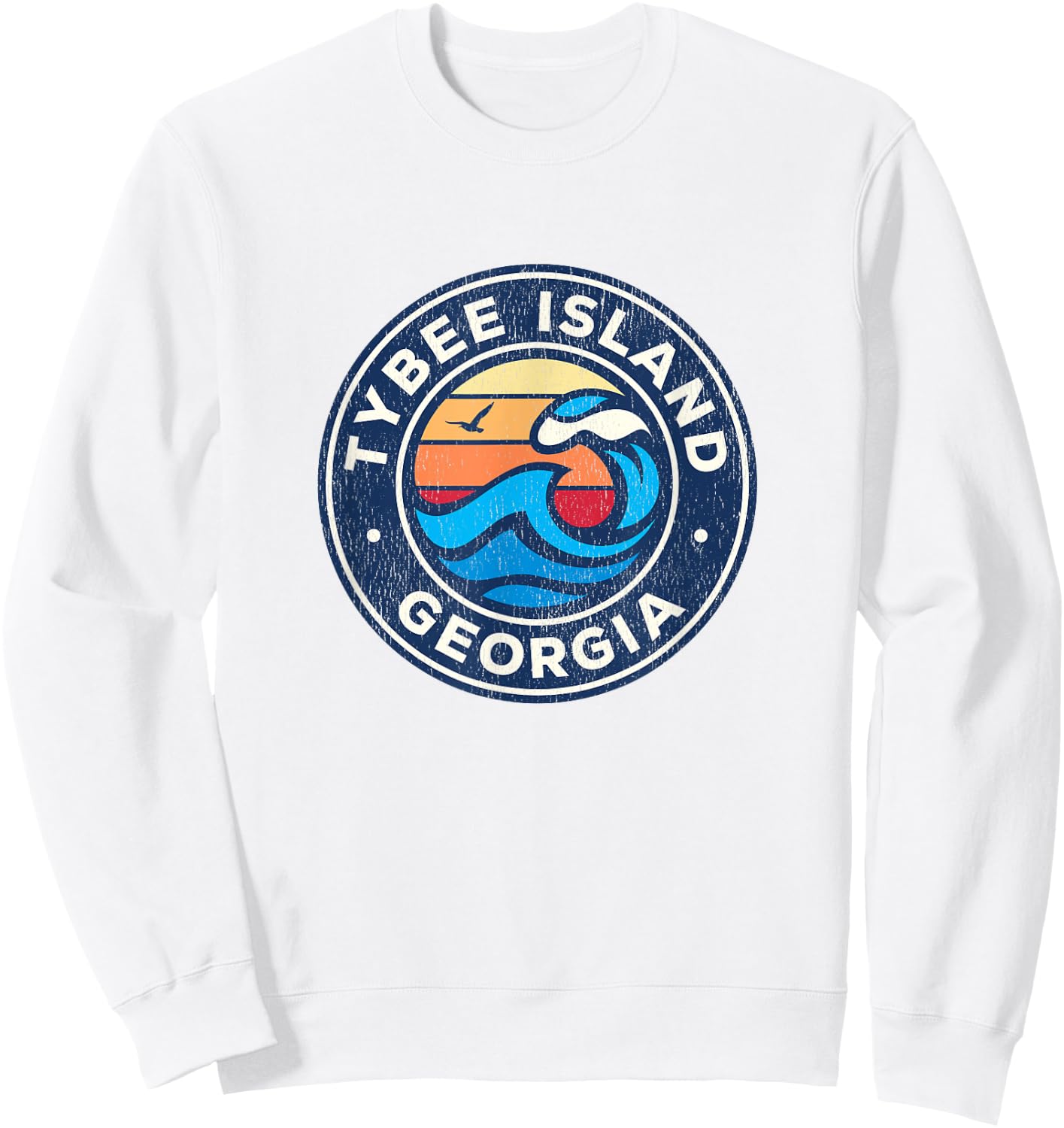 Tybee Island Georgia GA Vintage Nautical Waves Design Sweatshirt - Sweatshirt | White