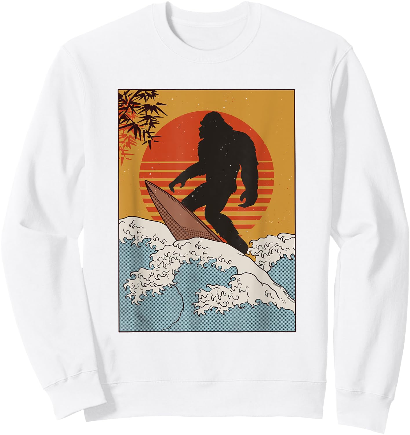 Japanese Vintage Kanagawa Art Great Wave - Surfing Bigfoot Sweatshirt - Sweatshirt | White
