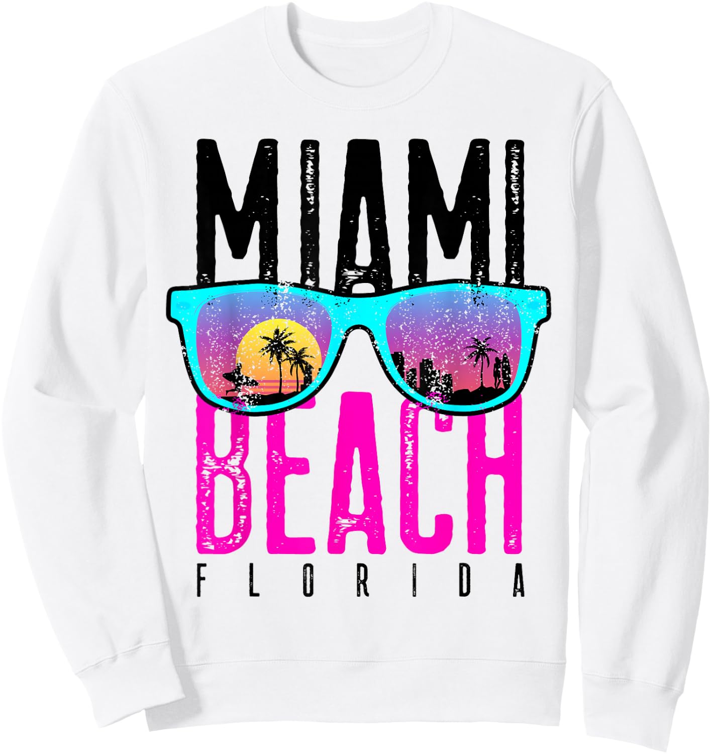 Miami Beach Shirt Florida Sunset Retro Souvenir Surf Miami Sweatshirt - Sweatshirt | White
