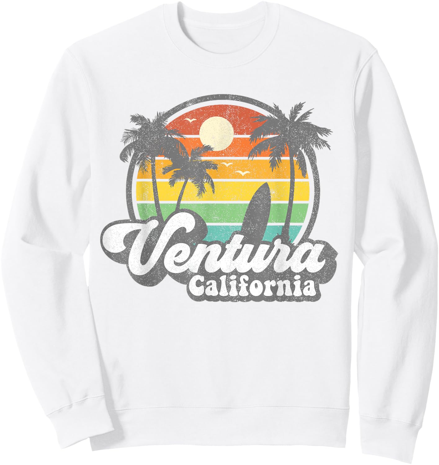 Vintage Ventura Beach California CA Surfing Retro Surf Gift Sweatshirt - Sweatshirt | White