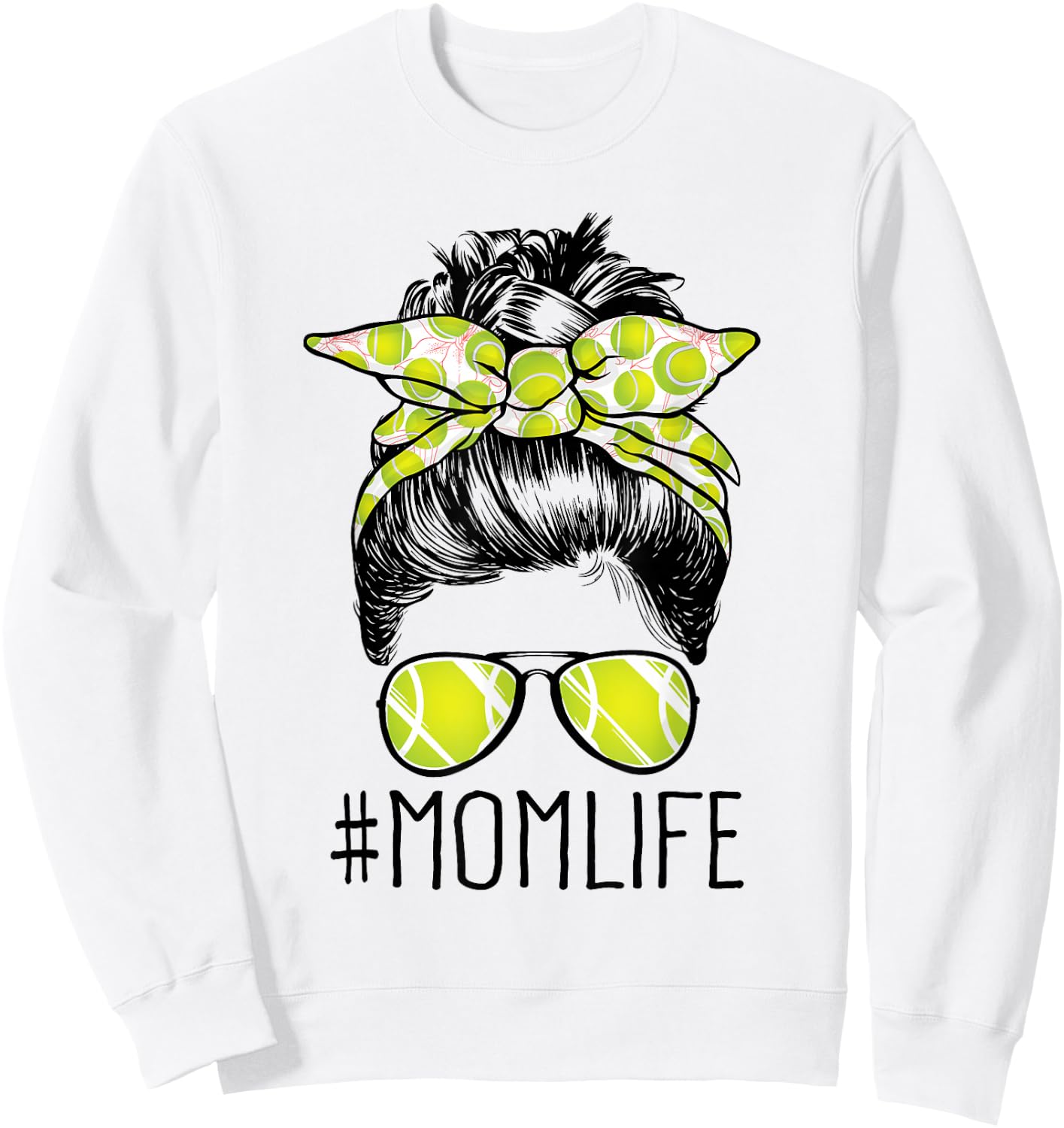 Mom Life Tennis Mom Mothers Day 2021 Messy Bun Funny Sweatshirt - Sweatshirt | White