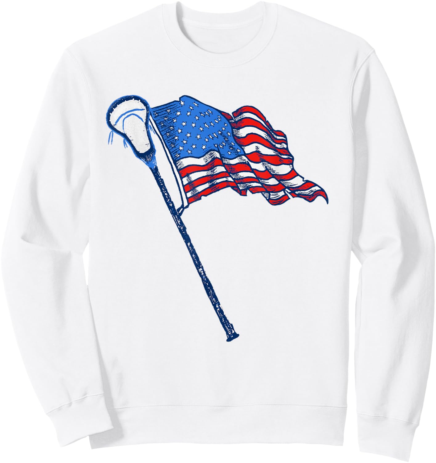 Retro USA American Flag Lacrosse Stick 80's Style Sweatshirt - Sweatshirt | White