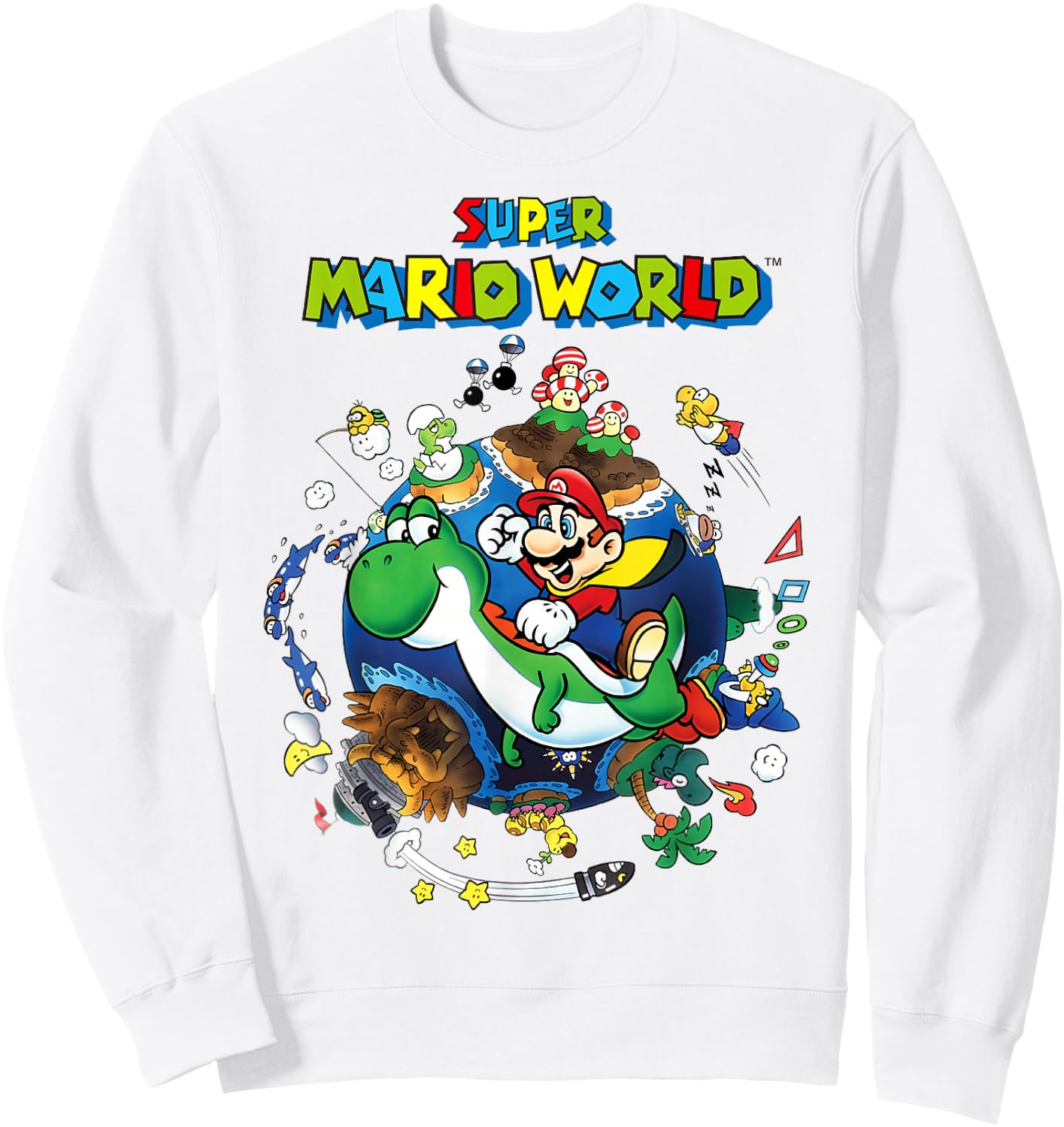 Super Mario World Yoshi & Mario Around The World Sweatshirt - Sweatshirt | White
