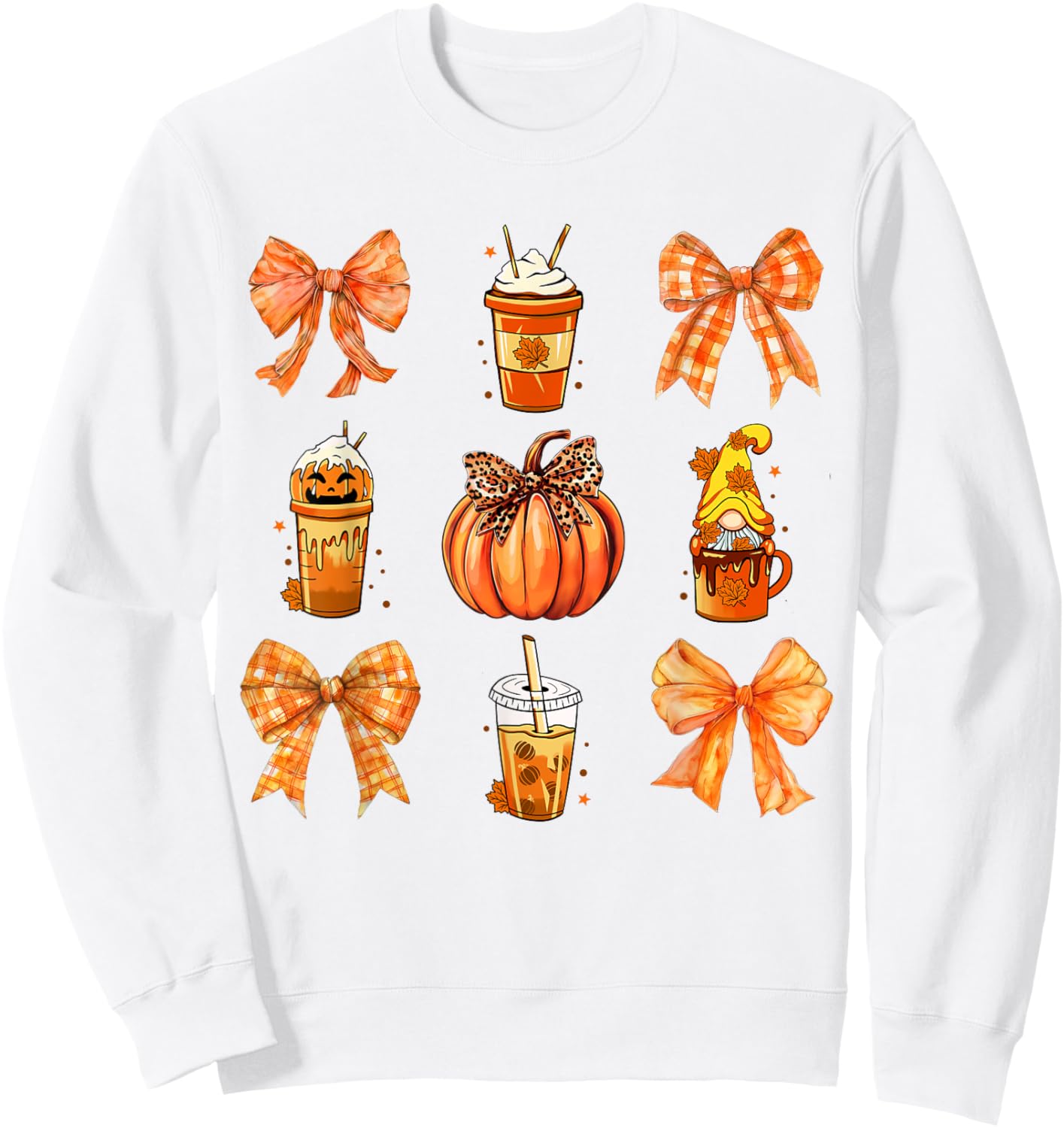 Fall Coffee Pumpkin Spice Latte Iced Bow Autumn Coffee Sweatshirt - Sweatshirt | White