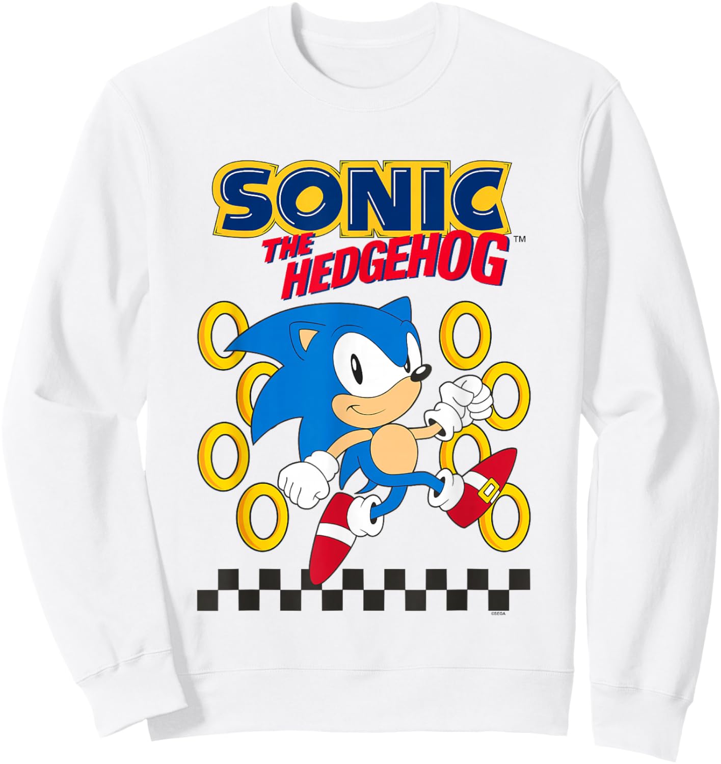 Sonic The Hedgehog Running By Golden Rings Retro Shot Sweatshirt - Sweatshirt | White