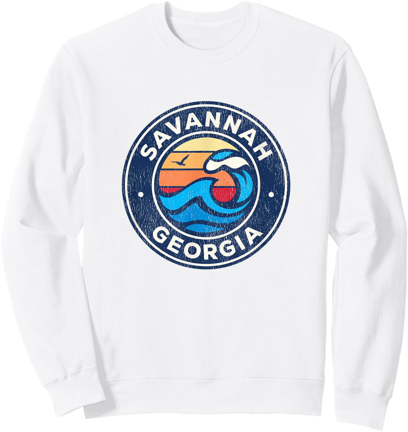 Savannah Georgia GA Vintage Nautical Waves Design Sweatshirt - Sweatshirt | White